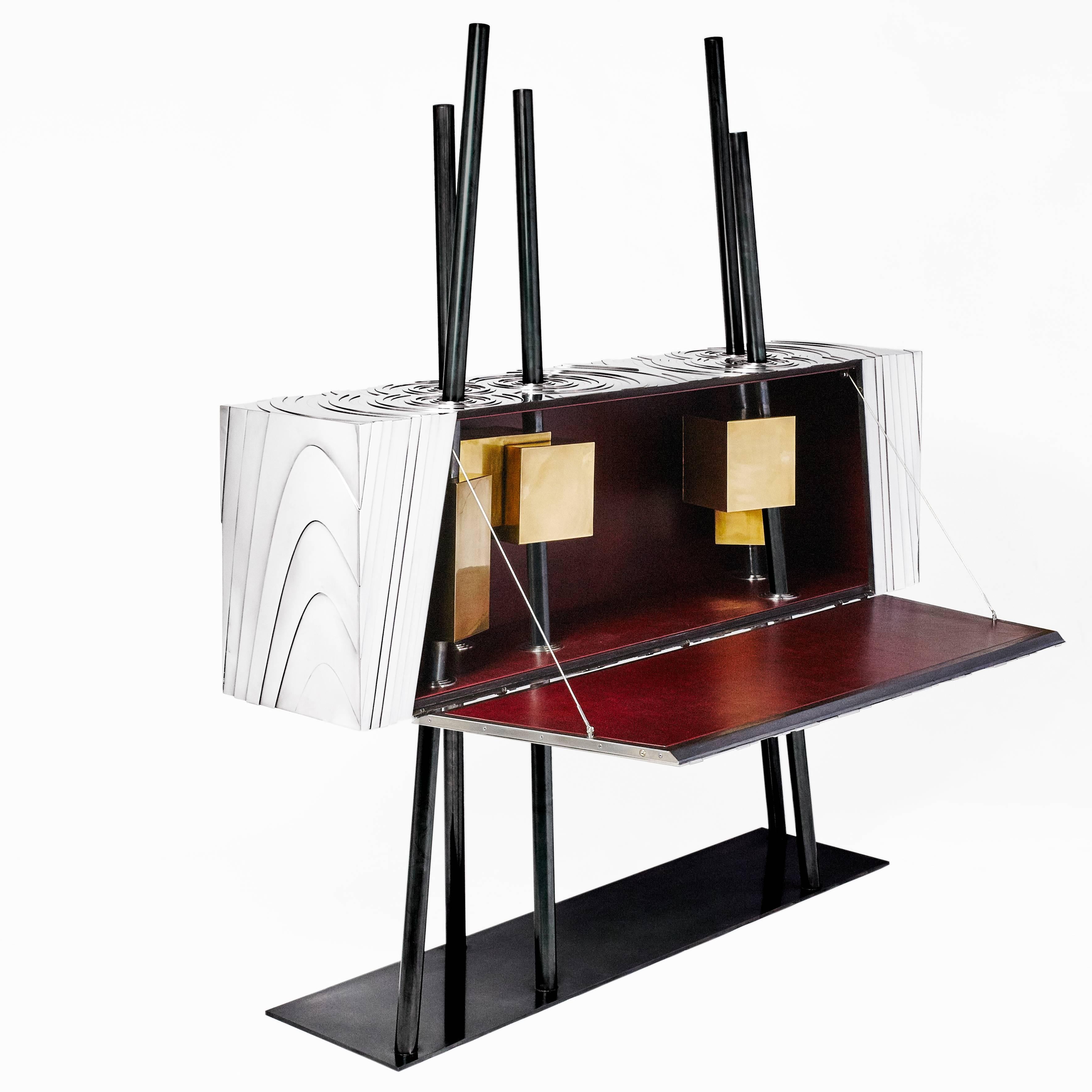 Cabinet, 2015

Unique piece

Stainless and patinated steel, interior: Leather and brass

Measures: L 78.7 x W 17.7 x H 86.6 in

(200 x 45 x 220 cm)


