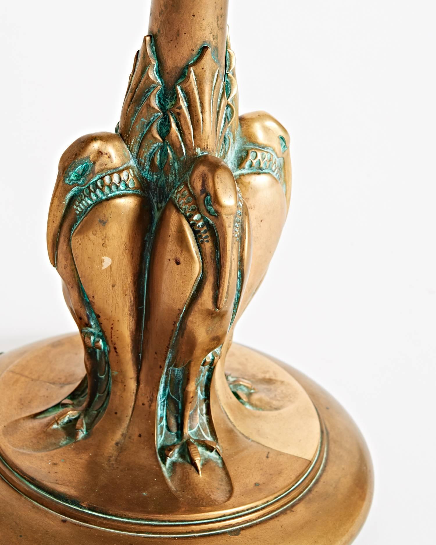 Early 20th Century German Perched Bird Lamp by Oscar Bach In Excellent Condition For Sale In New York, NY