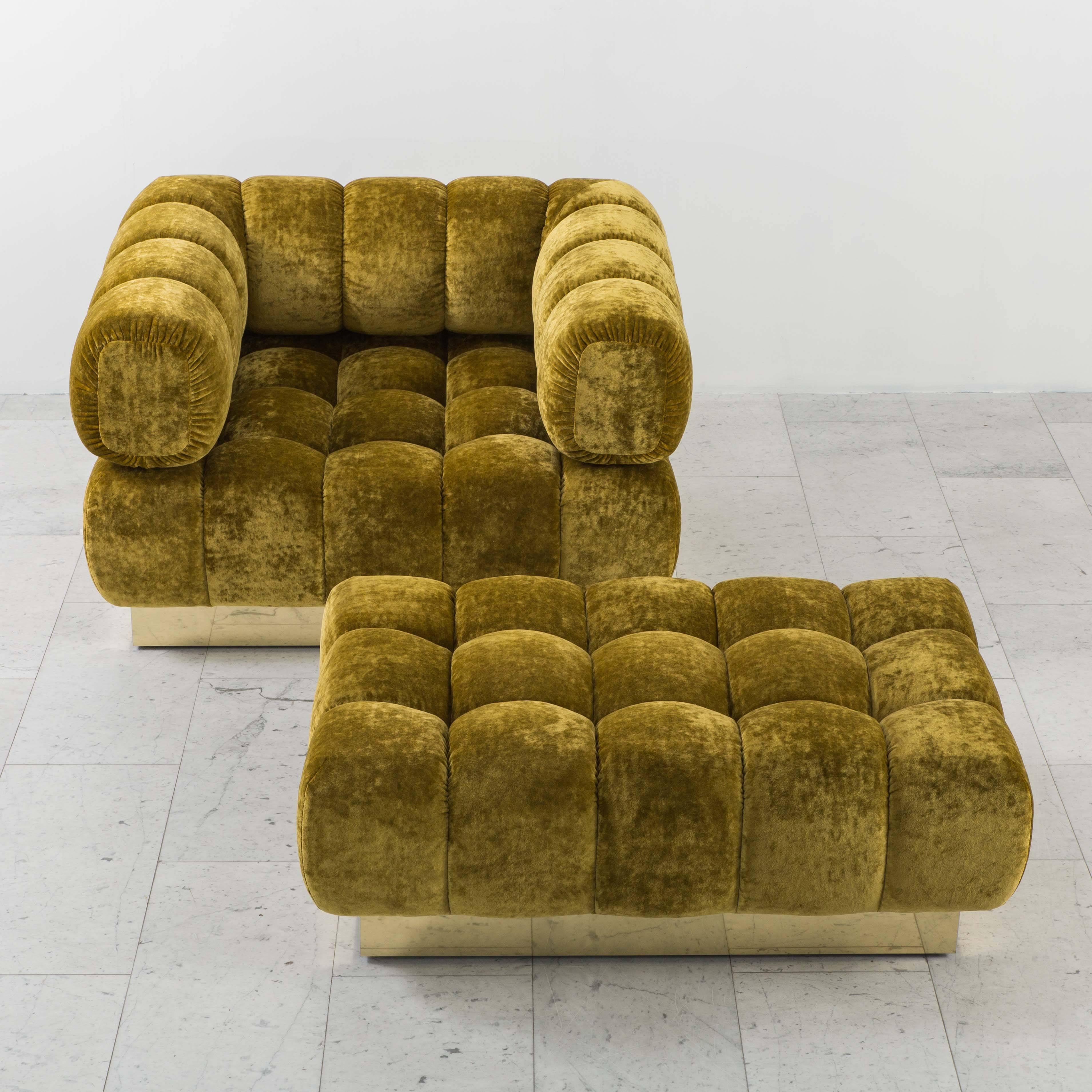 Todd Merrill Custom Originals Tufted Club Chair and Ottoman In Excellent Condition For Sale In New York, NY