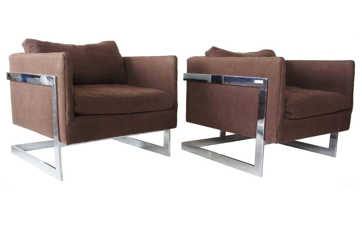 Pair of American Milo Baughman T-Back Nickel Finish 989 Lounge Chairs In Good Condition In Denver, CO
