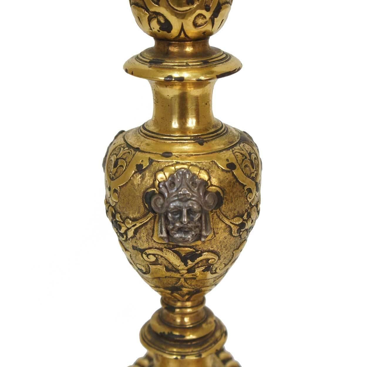 Italian Renaissance Style Silver and Gilt Bronze Table Lamp In Excellent Condition For Sale In Denver, CO