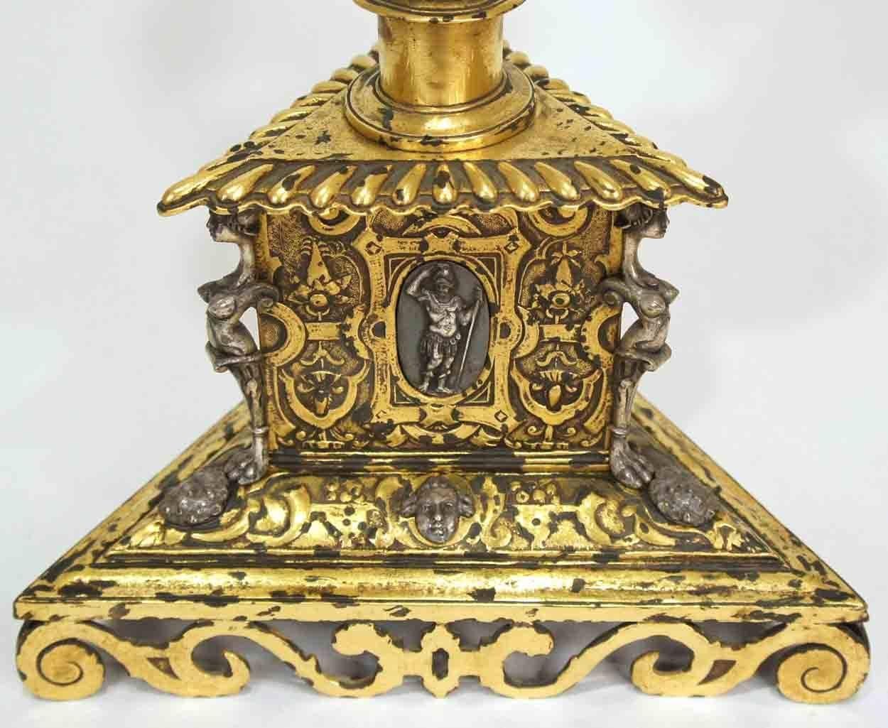 Renaissance Revival Italian Renaissance Style Silver and Gilt Bronze Table Lamp For Sale