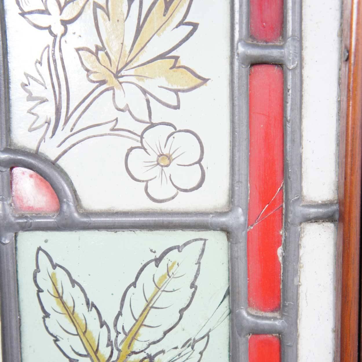 English Cox & Sons Arts and Crafts Stained Glass and Walnut Fireplace Screen 6