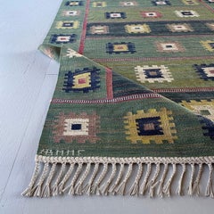Mint "Grön äng" pure wool rölakan rug by Märta Måås-Fjetterström, Sweden 1928.