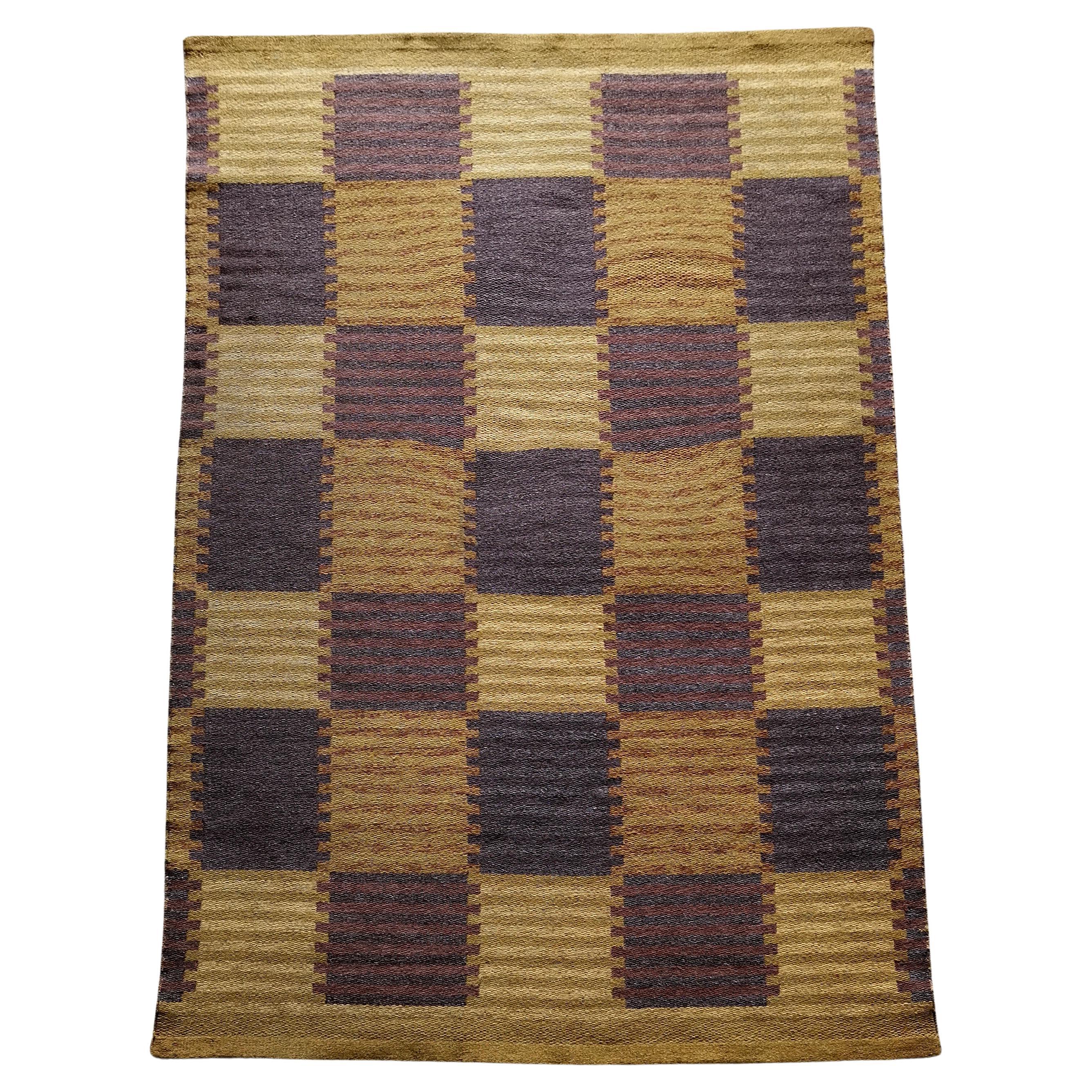 Carl Malmsten Swedish Flat Weave Rölakan "Capellagården" Wool Rug, Sweden 1950s