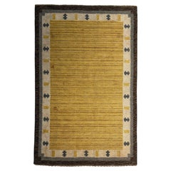 Rare signed Ingegerd Silow Pure Wool Rölakan Flatweave Rug, Sweden 1950s