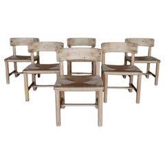 Seltener Satz von sechs Friis & Moltke-Esszimmerstühlen aus massivem Oregon- Kiefernholz. Dänemark 1970er Jahre