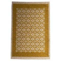 Vintage Swedish Rölakan Rug in Yellow, Wool, Double-Sided, 1930s