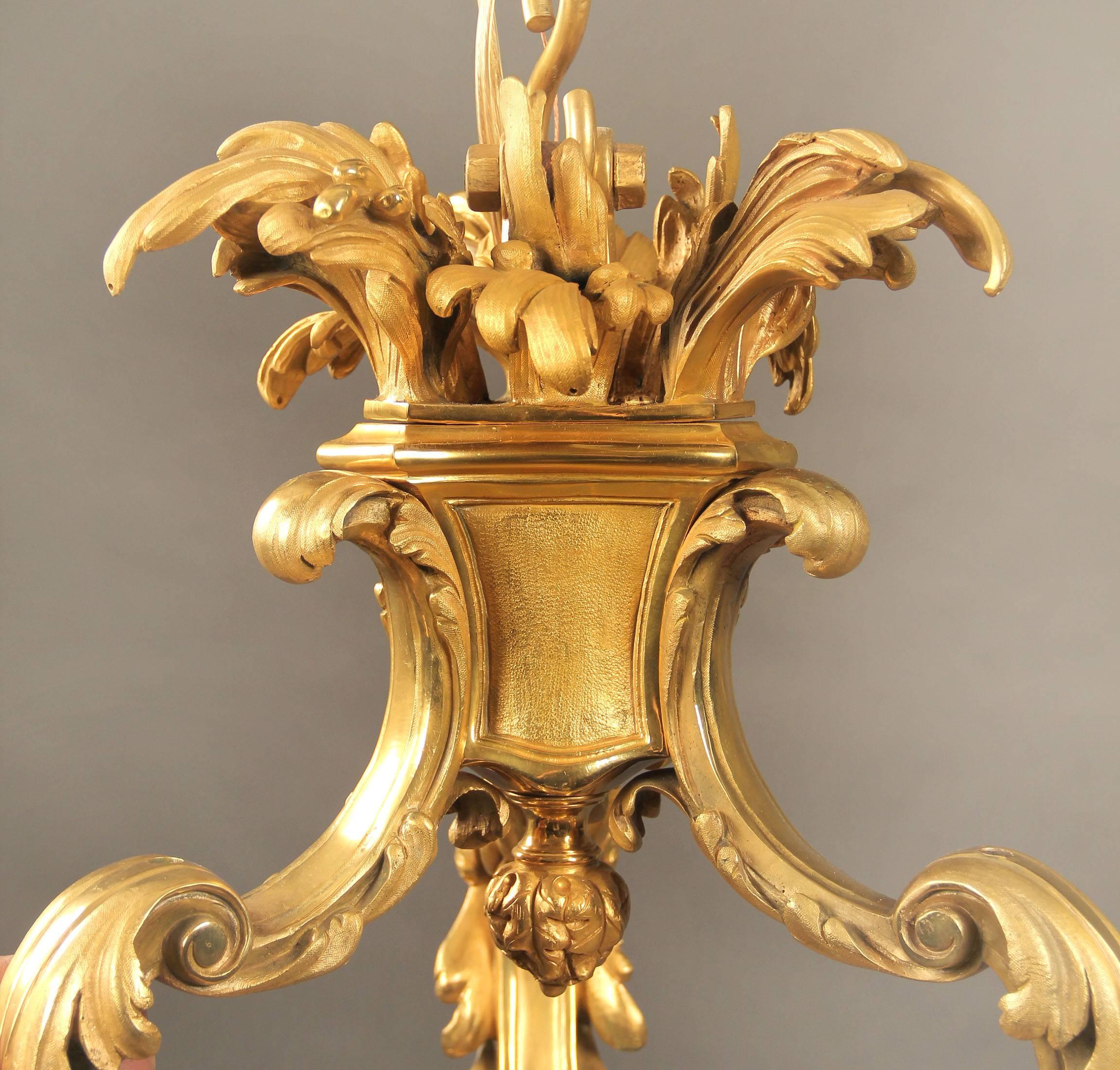 Fantastic Quality Late 19th Century Gilt Bronze Chandelier In Excellent Condition In New York, NY