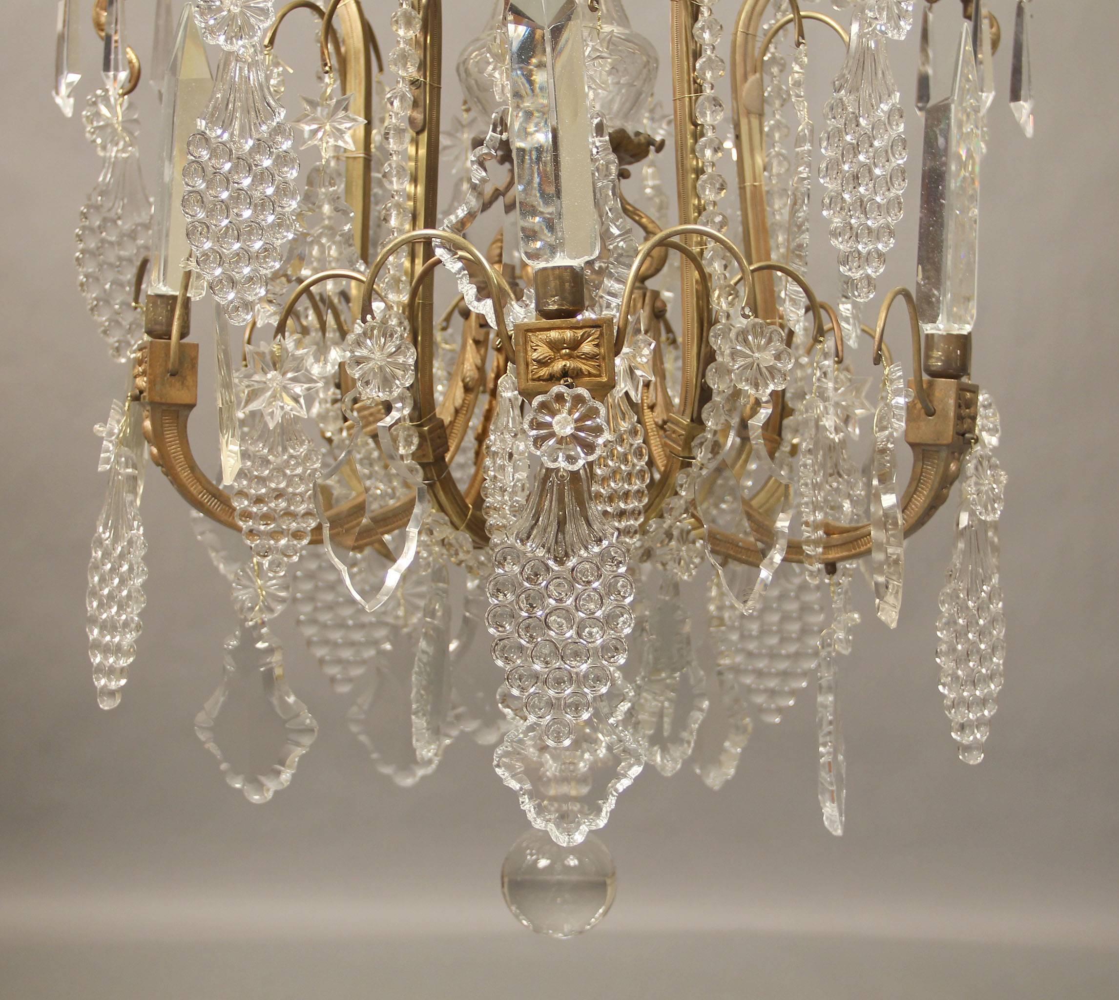 French Late 19th Century Gilt Bronze and Crystal Chandelier For Sale