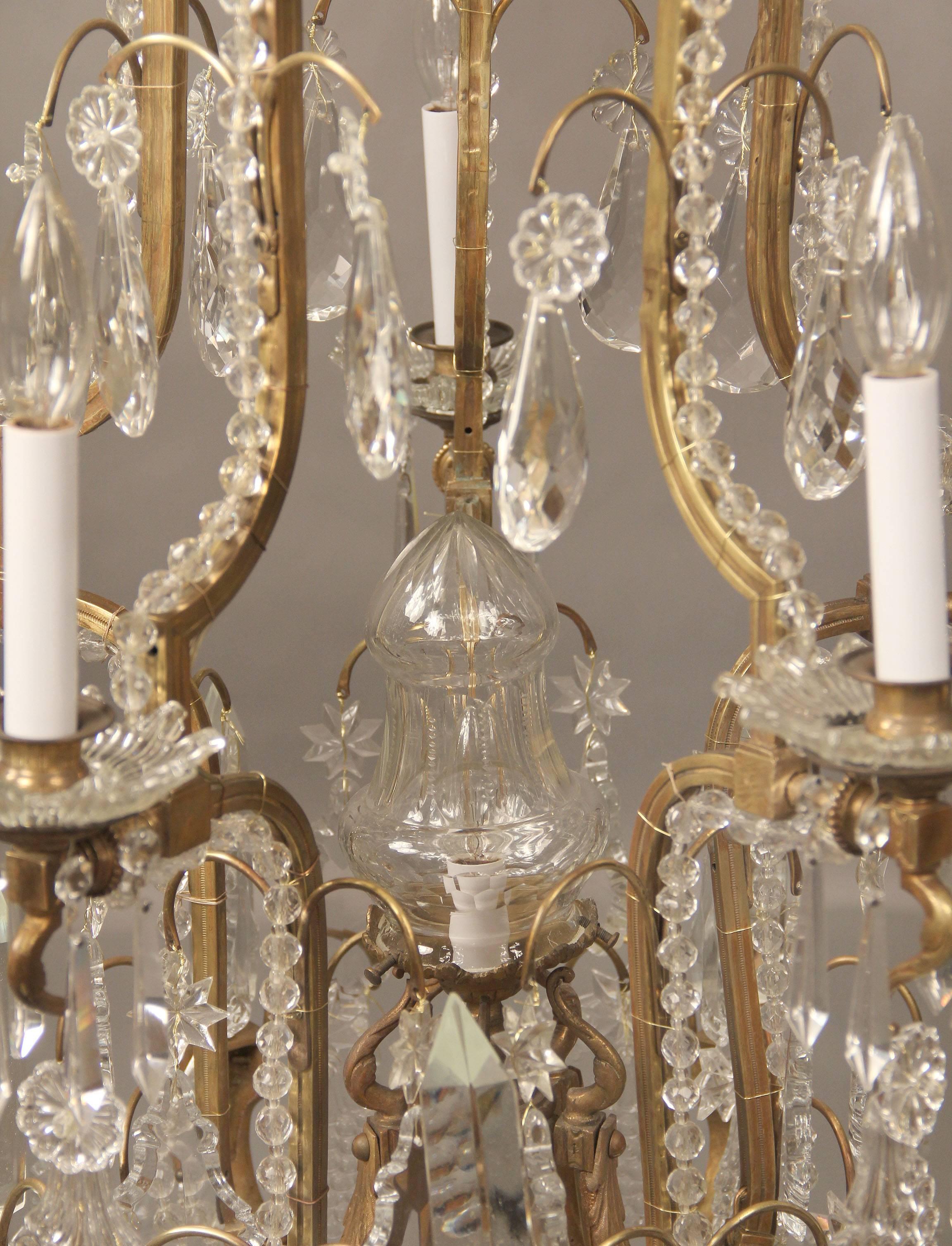 Late 19th Century Gilt Bronze and Crystal Chandelier In Good Condition For Sale In New York, NY