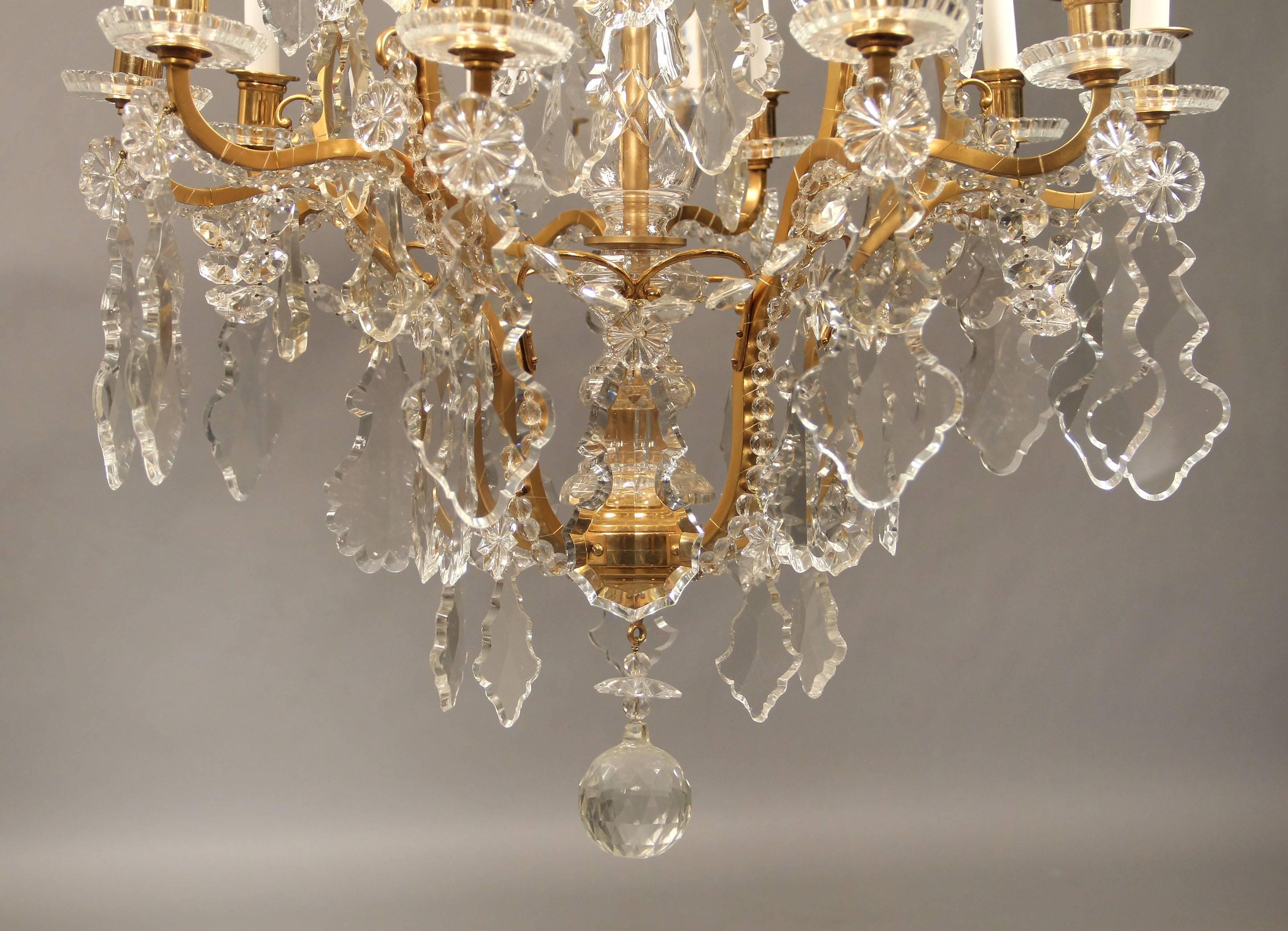 French  Late 19th Century Gilt Bronze and Baccarat Crystal Fifteen-Light Chandelier For Sale