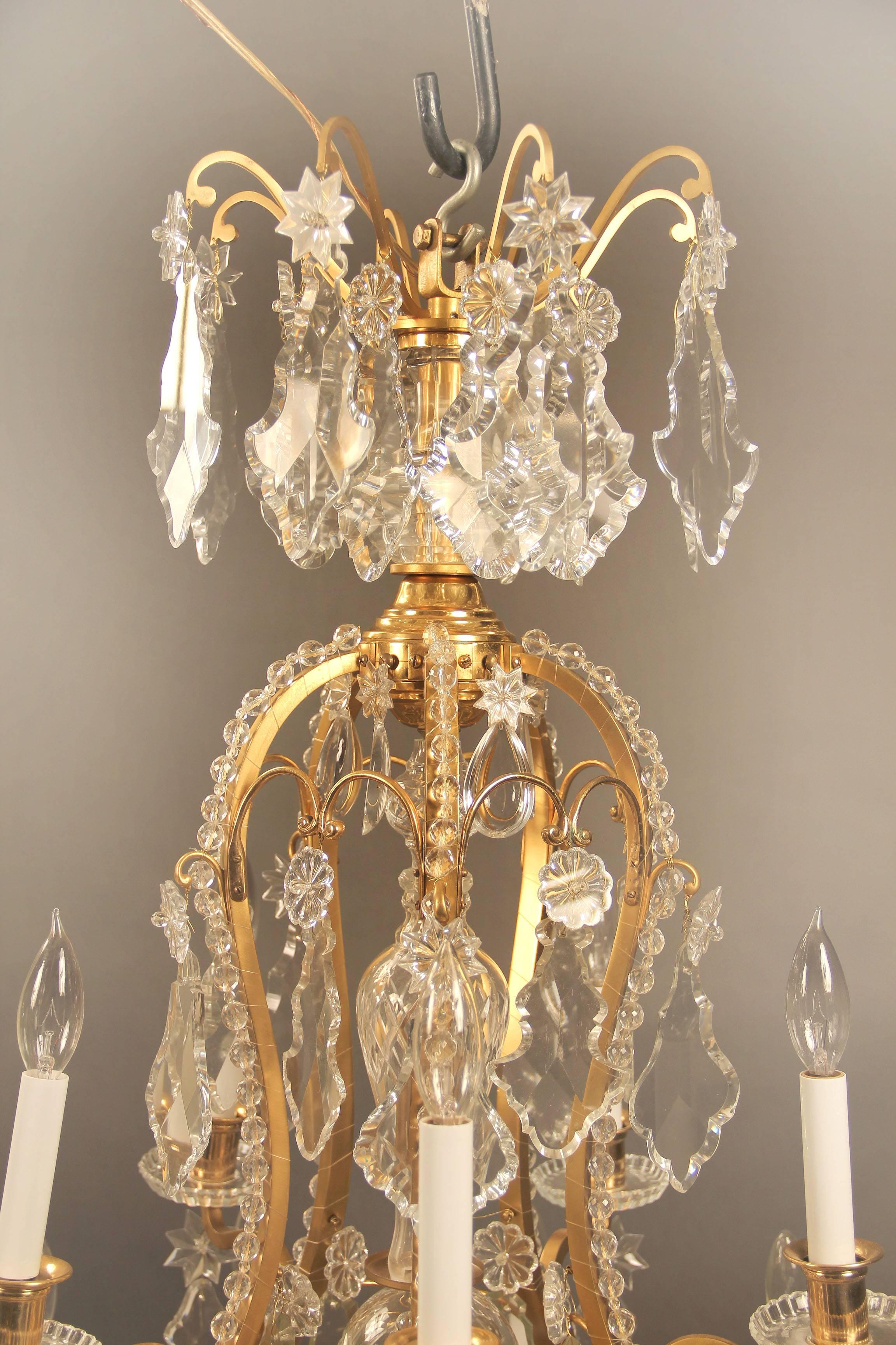 Belle Époque  Late 19th Century Gilt Bronze and Baccarat Crystal Fifteen-Light Chandelier For Sale
