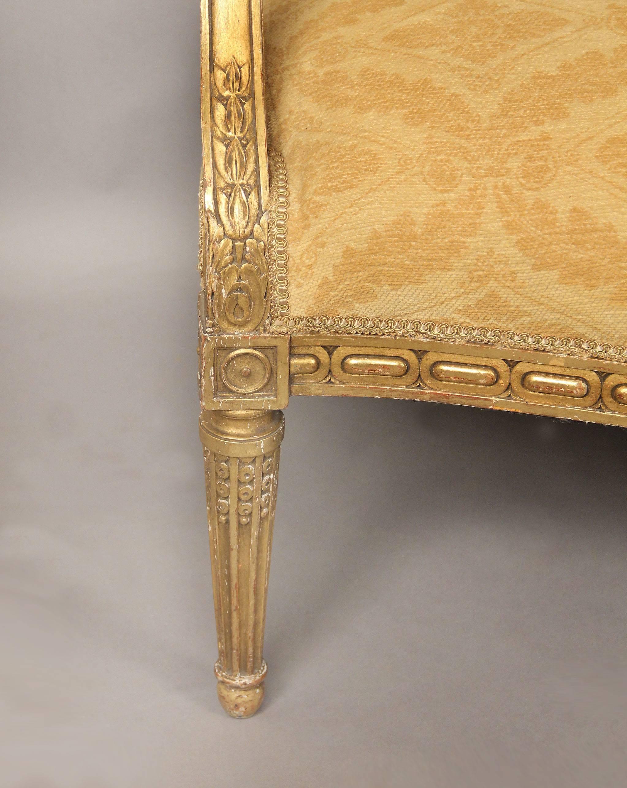 Belle Époque 19th Century Three-Piece Louis XVI Style Giltwood Parlor Set