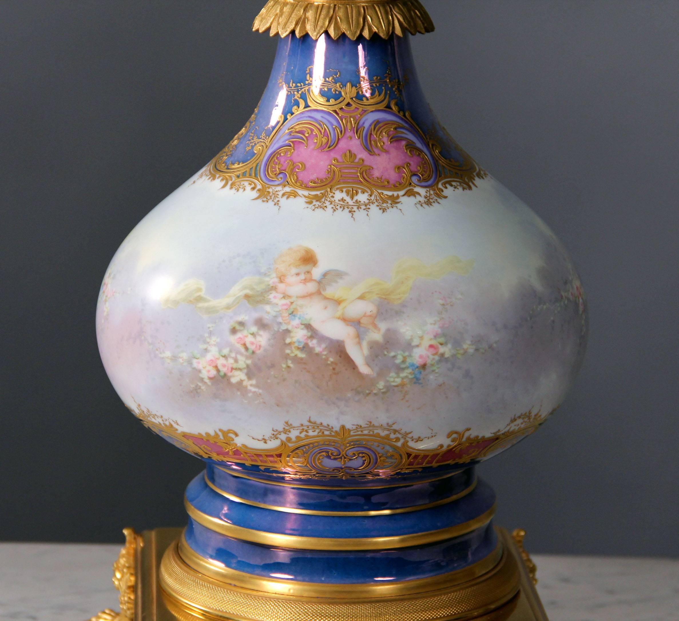 Belle Époque Beautiful Late 19th Century Gilt Bronze-Mounted Sèvres Style Porcelain Lamp For Sale