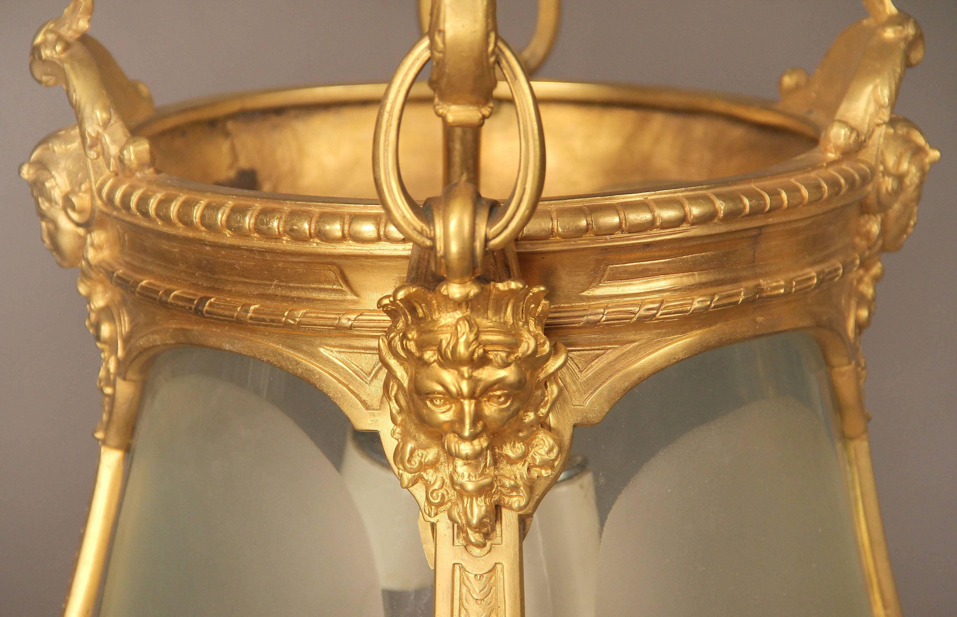 Belle Époque Late 19th Century Gilt Bronze and Cut-Glass Hall Lantern For Sale
