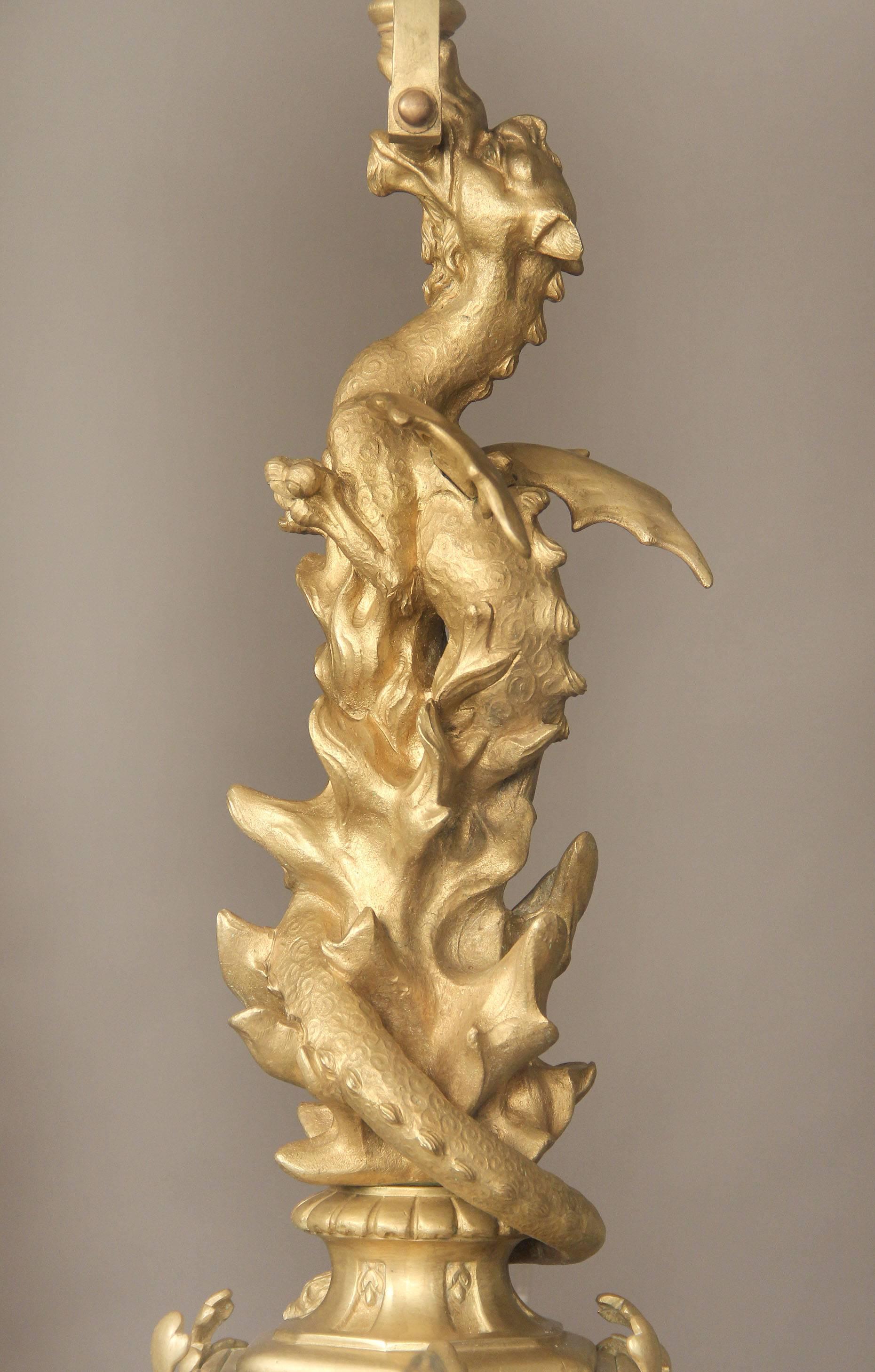 Belle Époque Interesting Late 19th Century Gilt Bronze Six-Light Chandelier For Sale