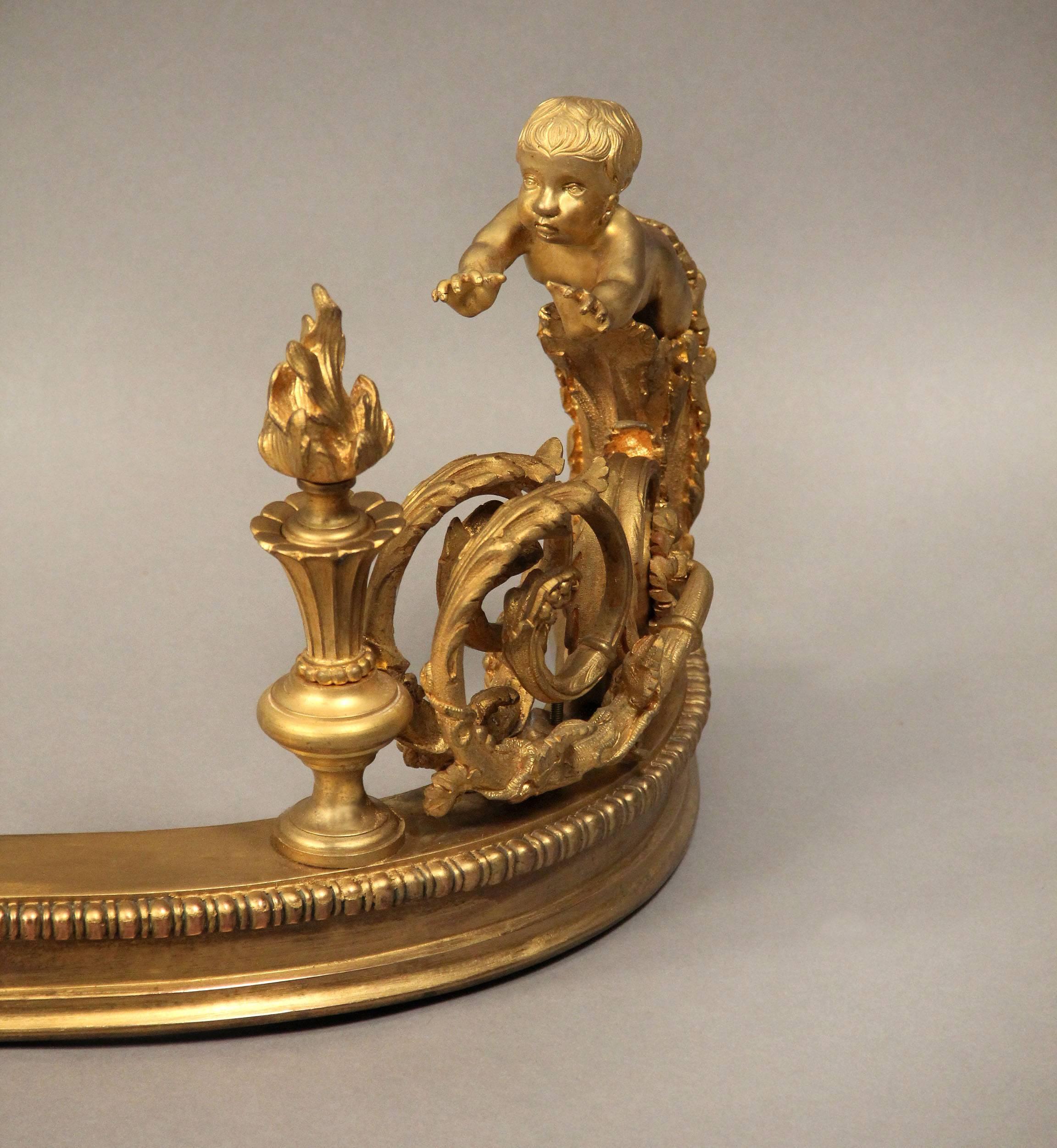 French Very Fine Late 19th Century Gilt Bronze Fireplace Fender For Sale