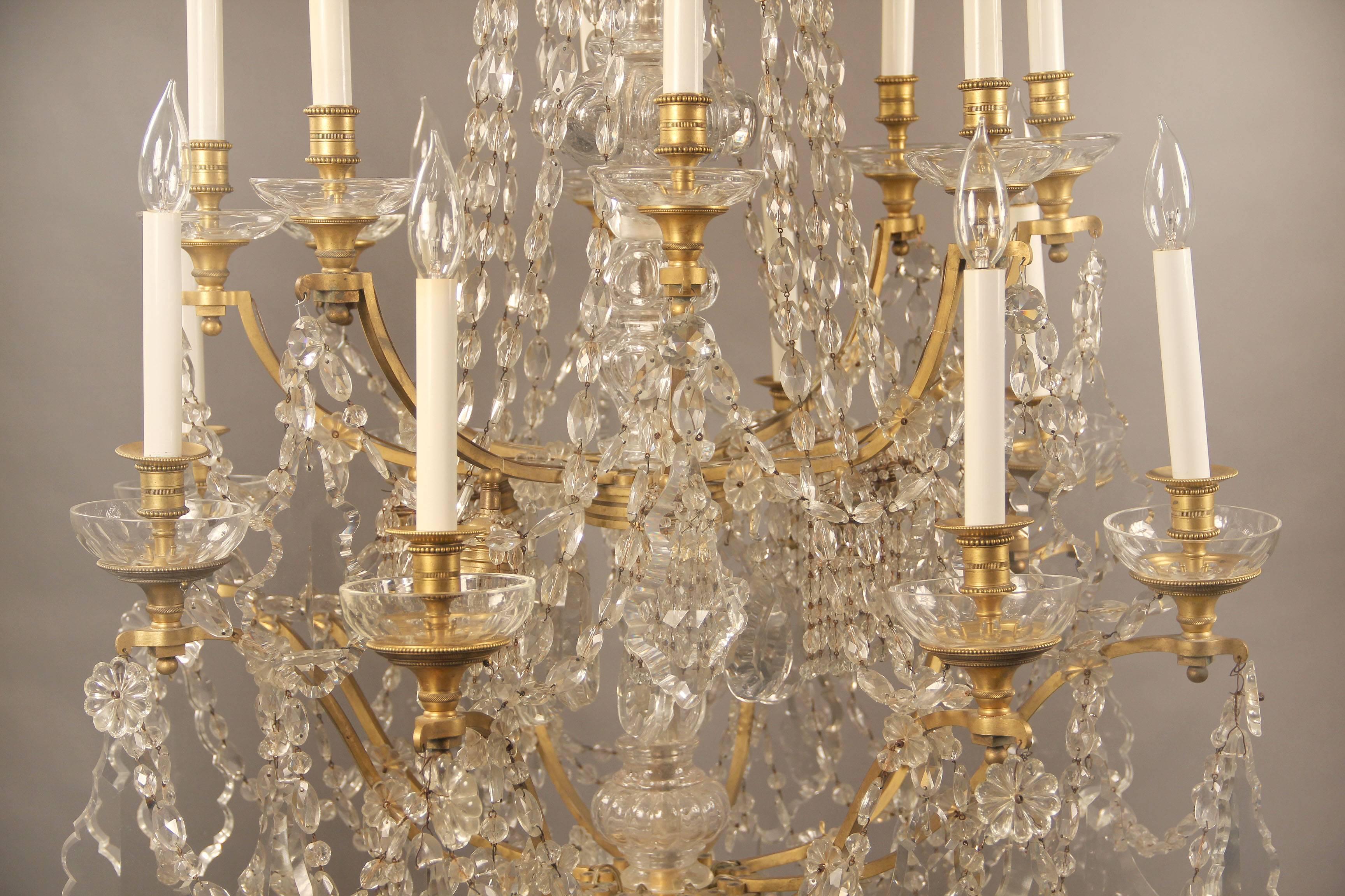 French Fine and Palatial Pair of Late 19th Century Gilt Bronze and Crystal Chandelier