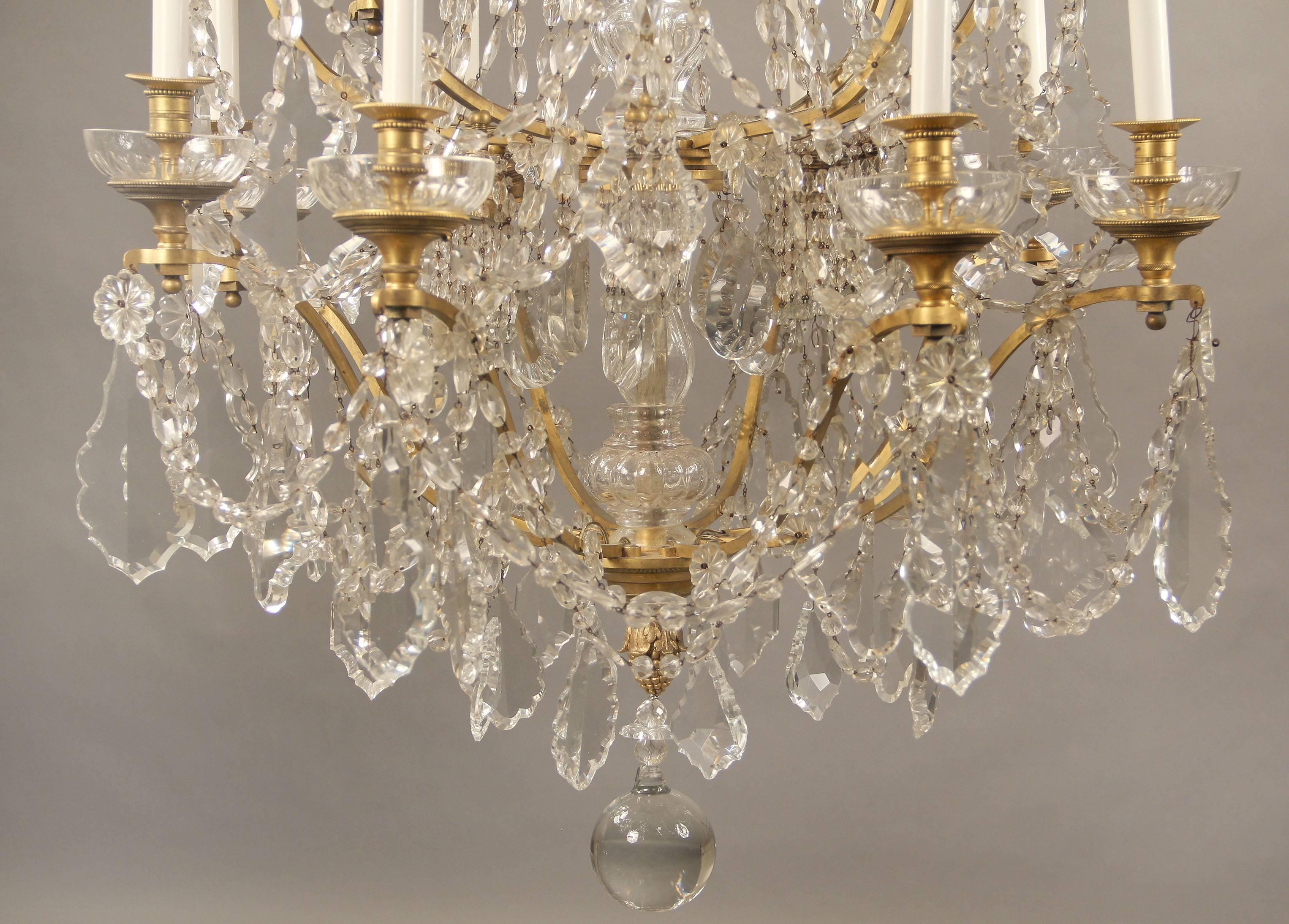 Fine and Palatial Pair of Late 19th Century Gilt Bronze and Crystal Chandelier 1