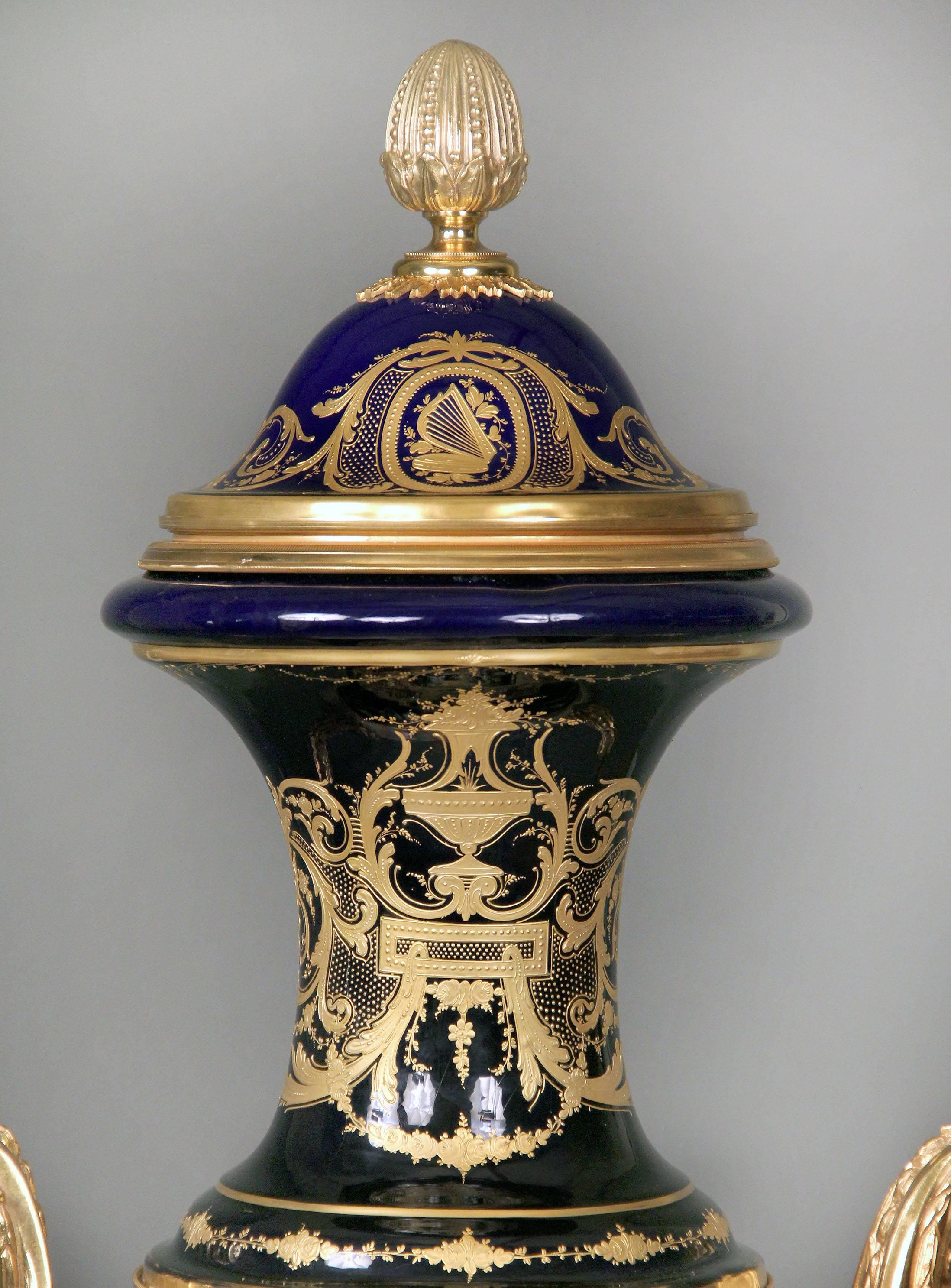 Beautiful Palace Size Late 19th Century Gilt Bronze-Mounted Sèvres Vase In Excellent Condition In New York, NY