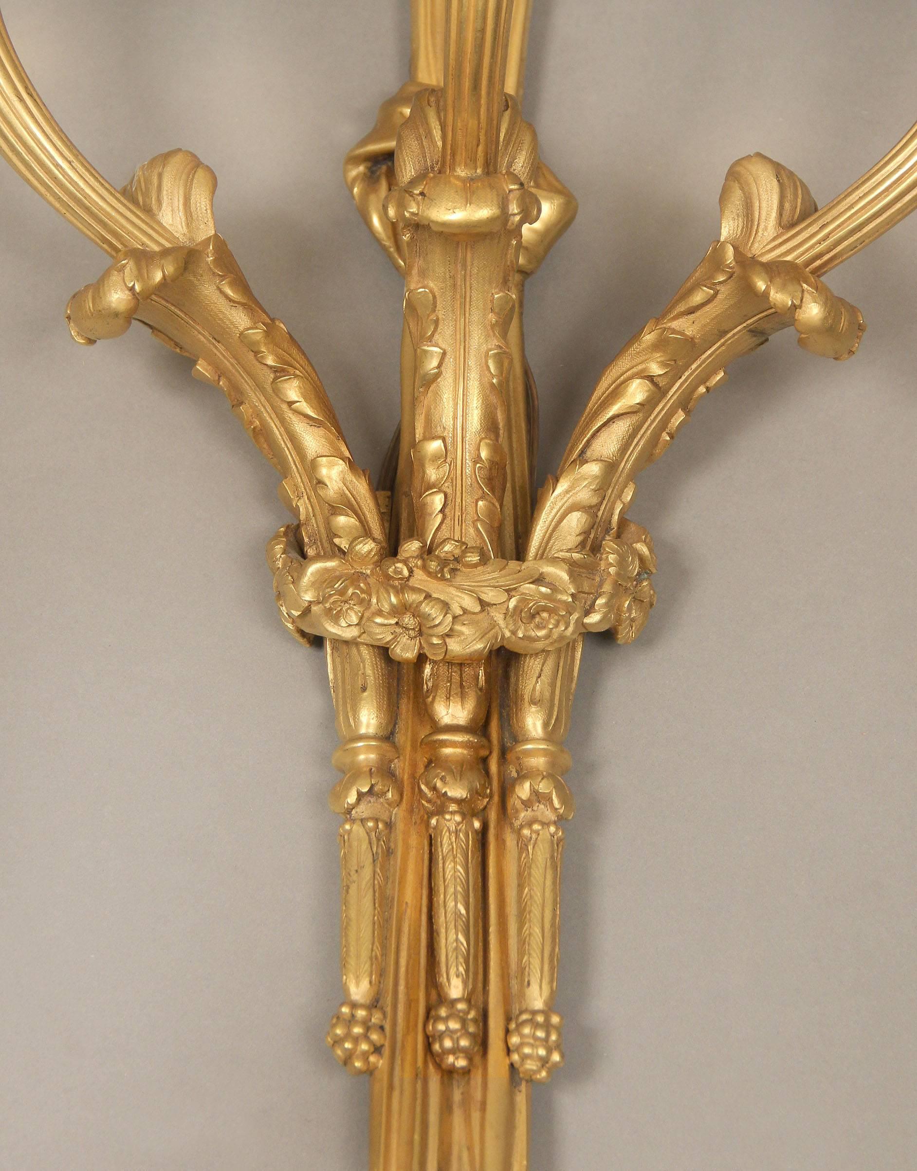 American Excellent Pair of Early 20th Century Gilt Bronze Sconces by Caldwell For Sale