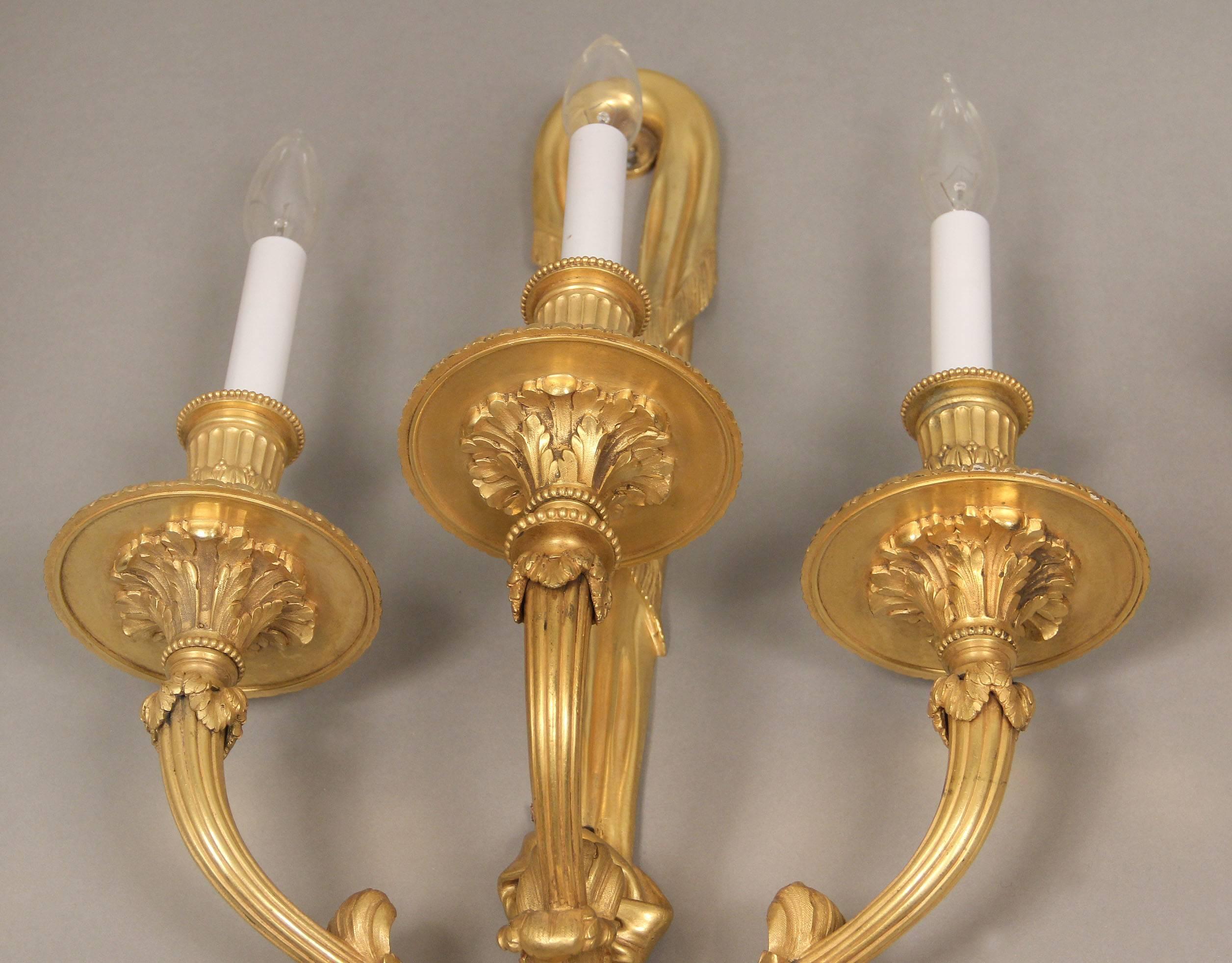 Excellent Pair of Early 20th Century Gilt Bronze Sconces by Caldwell In Good Condition For Sale In New York, NY