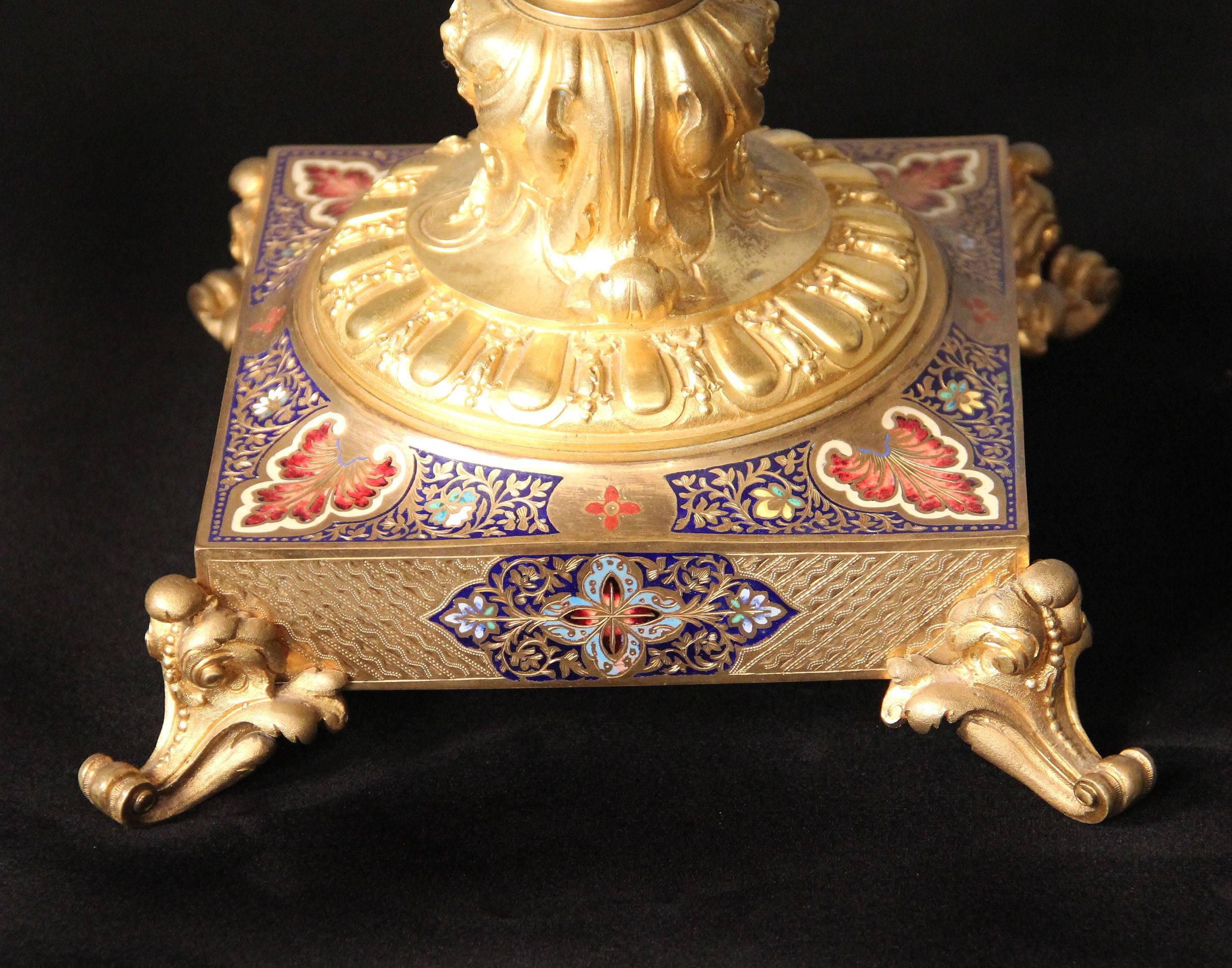Beautiful Pair of Late 19th Century Gilt Bronze, Enamel and Sèvres Style Vases In Good Condition For Sale In New York, NY