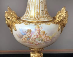 Beautiful Pair of Late 19th Century Gilt Bronze, Enamel and Sèvres Style Vases