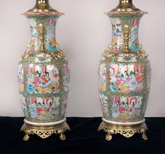 Pair of Late 19th Century French Gilt Bronze-Mounted Chinese Canton Porcelain