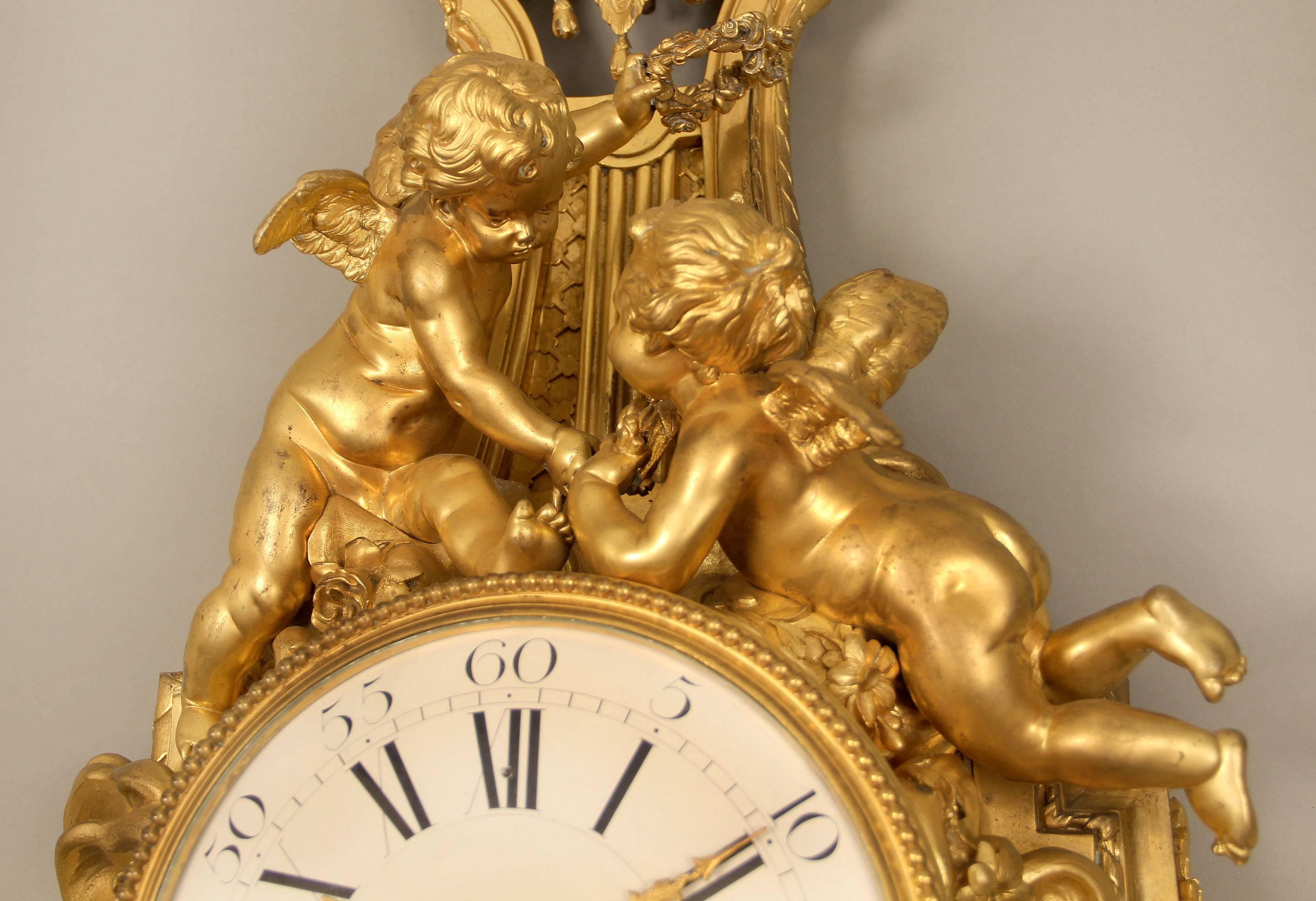 French Unique Late 19th-Early 20th Century Gilt Bronze Cartel Clock by François Linke For Sale