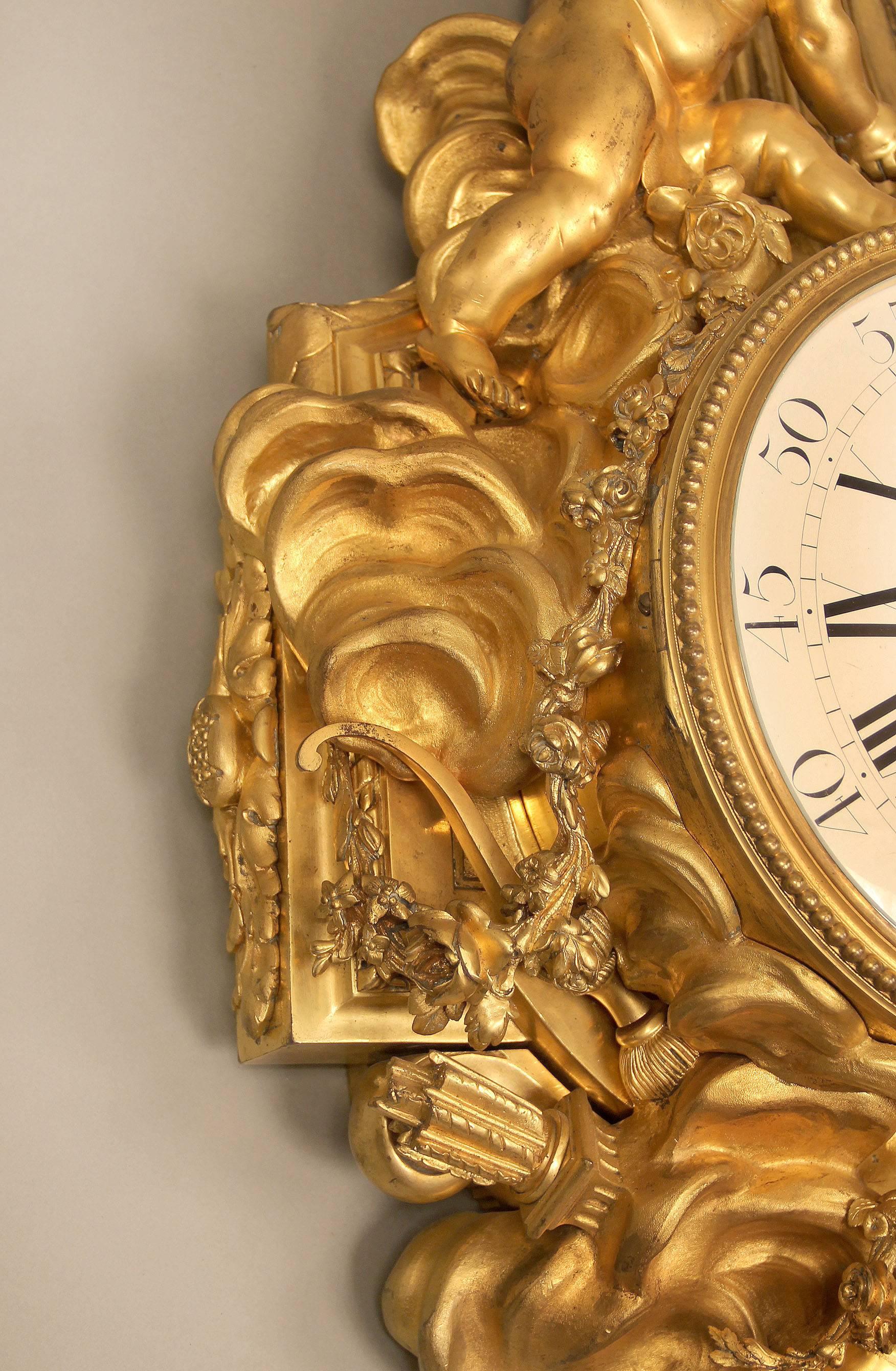 Unique Late 19th-Early 20th Century Gilt Bronze Cartel Clock by François Linke In Good Condition For Sale In New York, NY