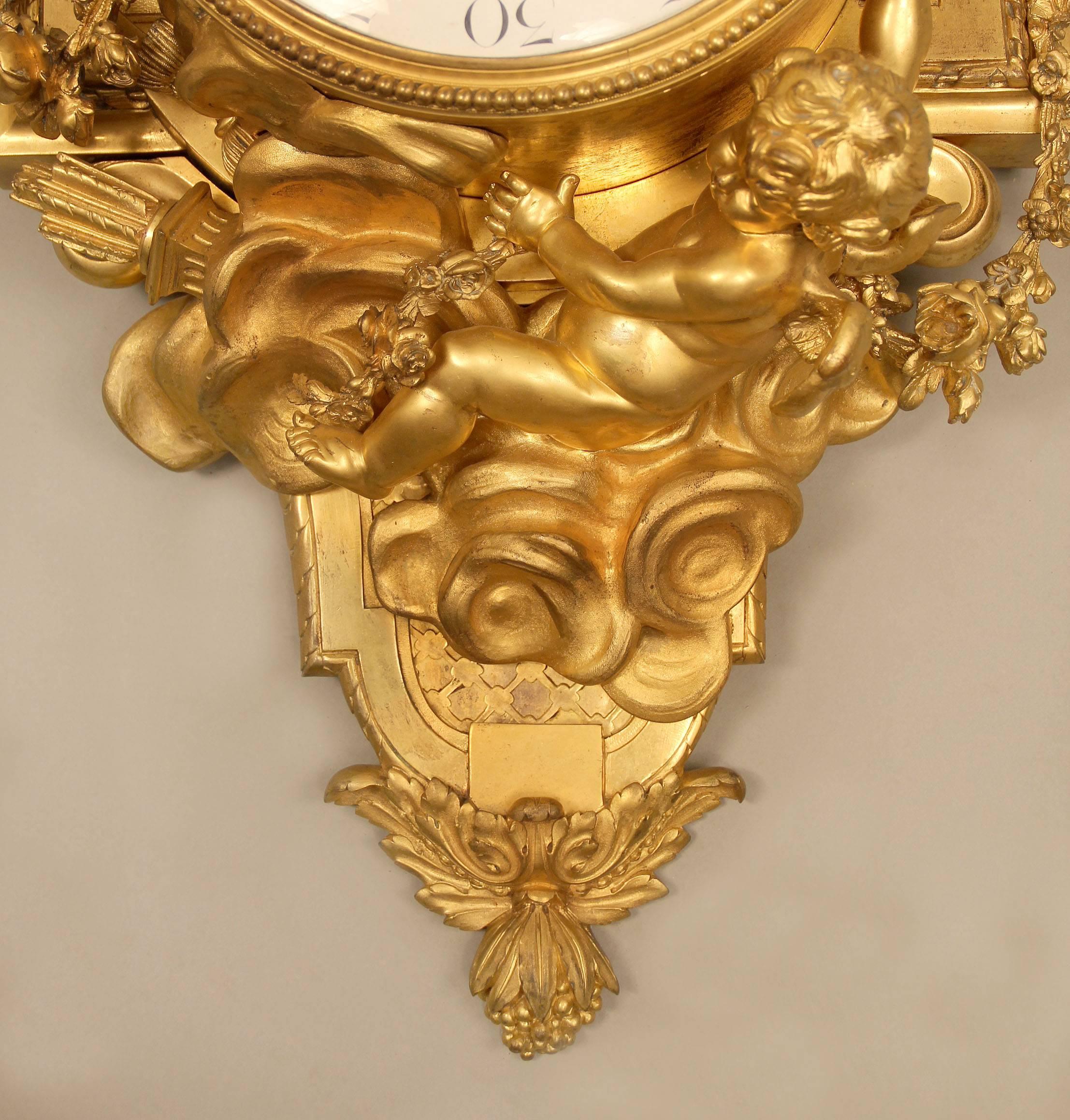 Belle Époque Unique Late 19th-Early 20th Century Gilt Bronze Cartel Clock by François Linke For Sale