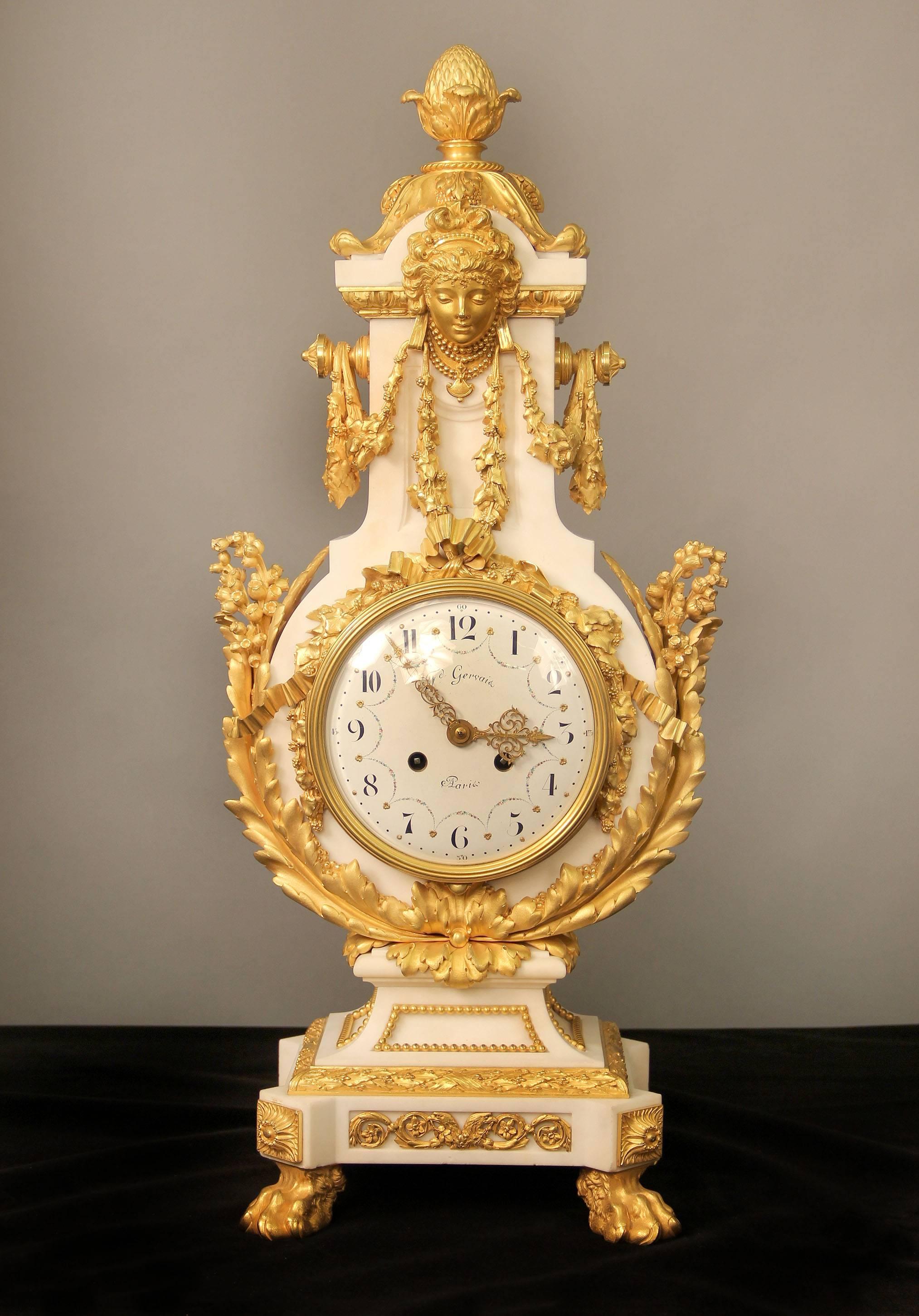Belle Époque Exceptional Late 19th Century Three-Piece Clock Set by Ferdinand Gervais For Sale