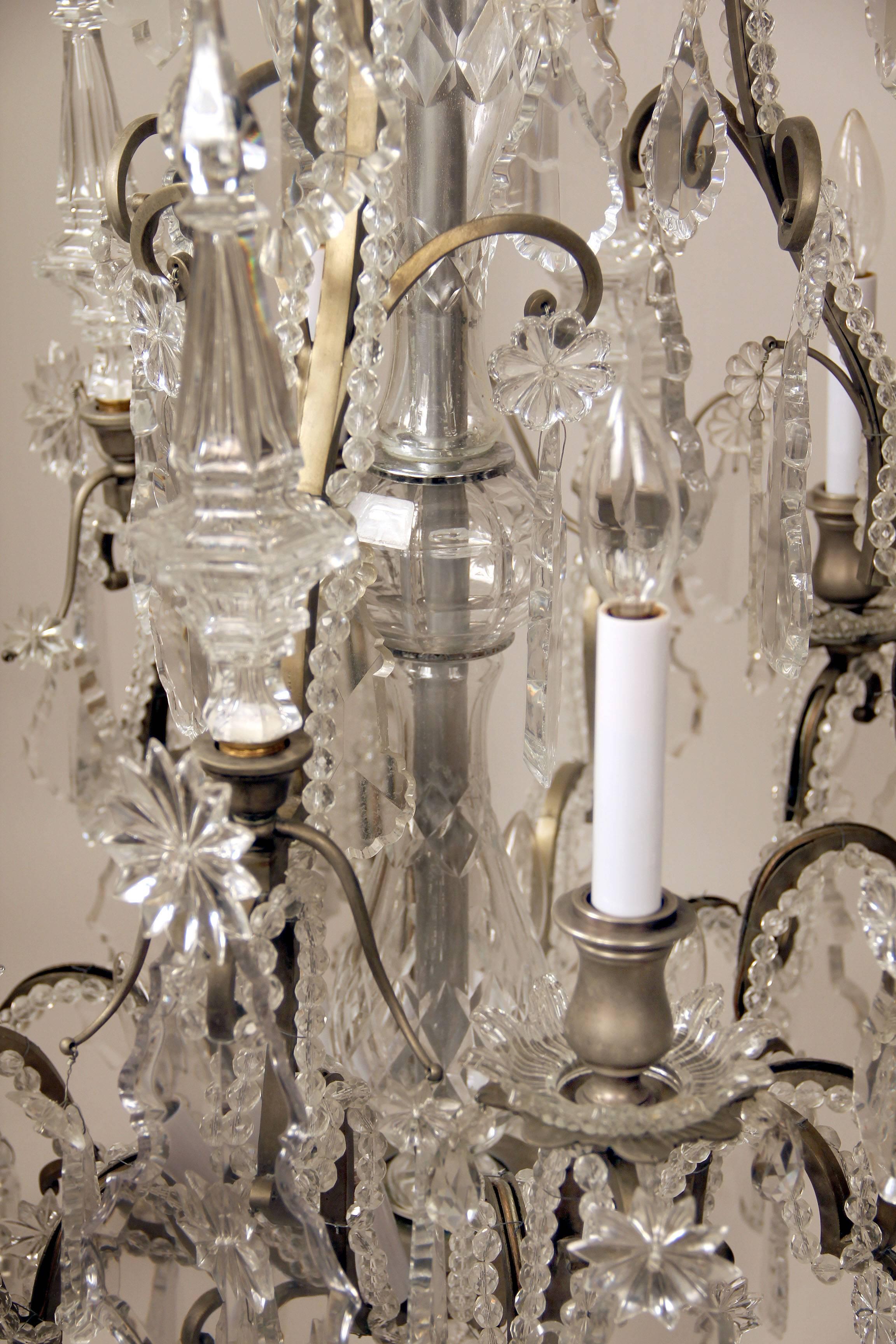 Late 19th Century Silvered Bronze and Baccarat Crystal Twelve-Light Chandelier In Good Condition For Sale In New York, NY