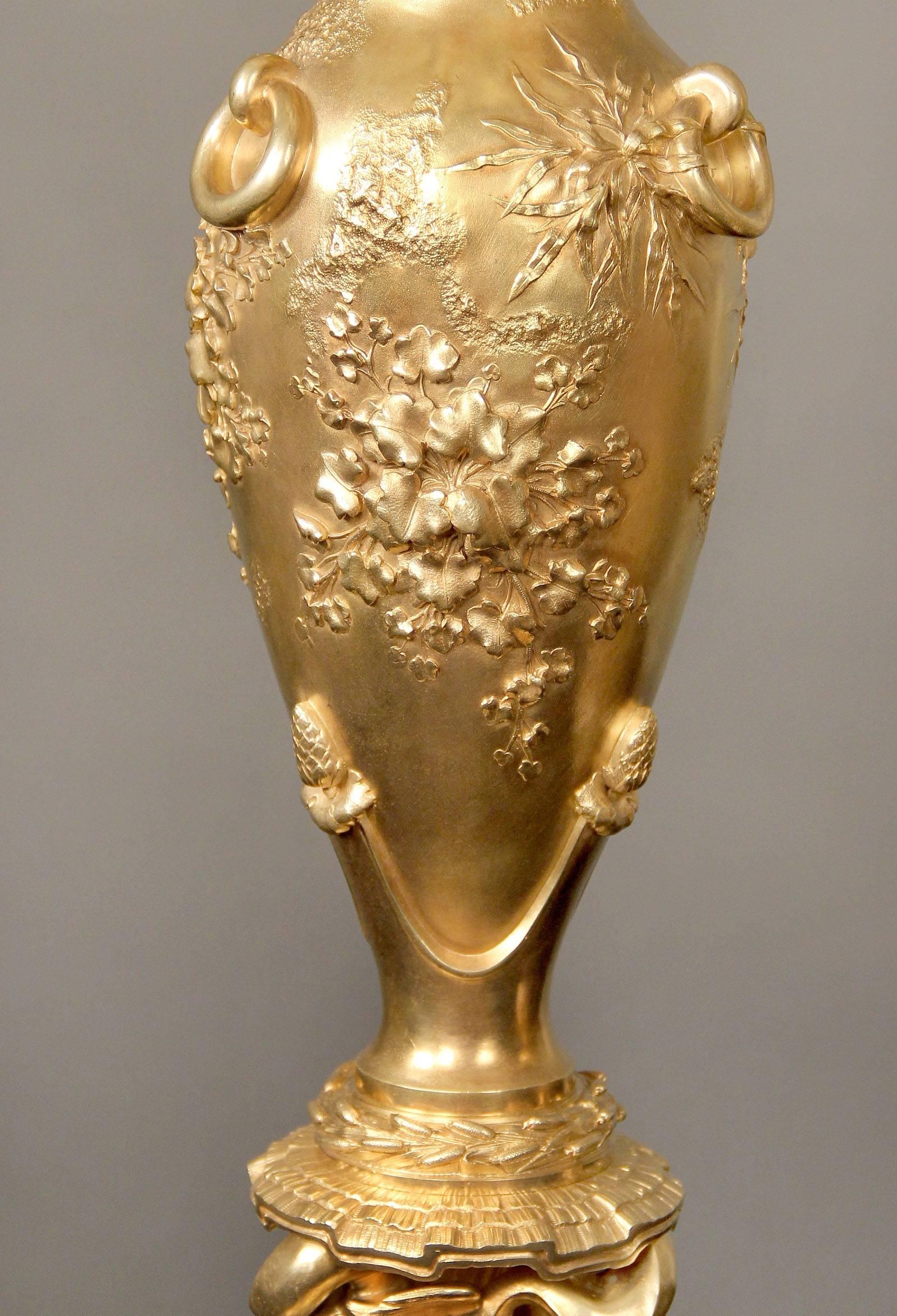 A unique pair of late 19th century gilt bronze 