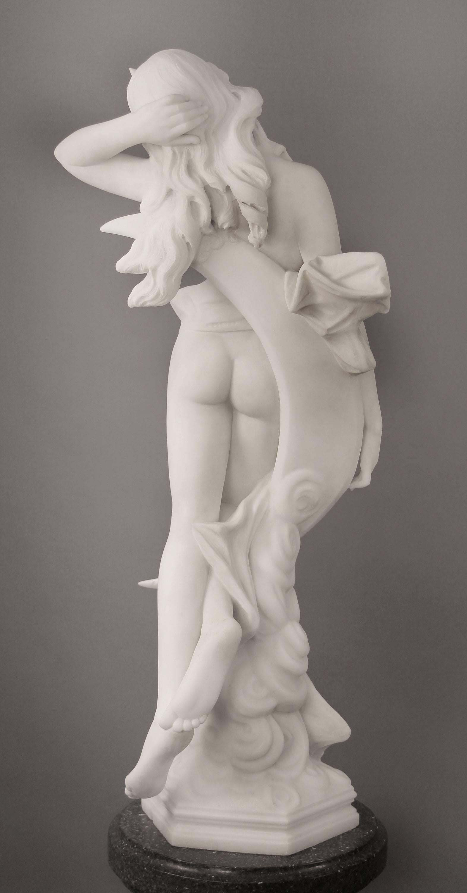 Belle Époque 19th Century Italian White Carrara Marble of a Nude Woman Entitled 