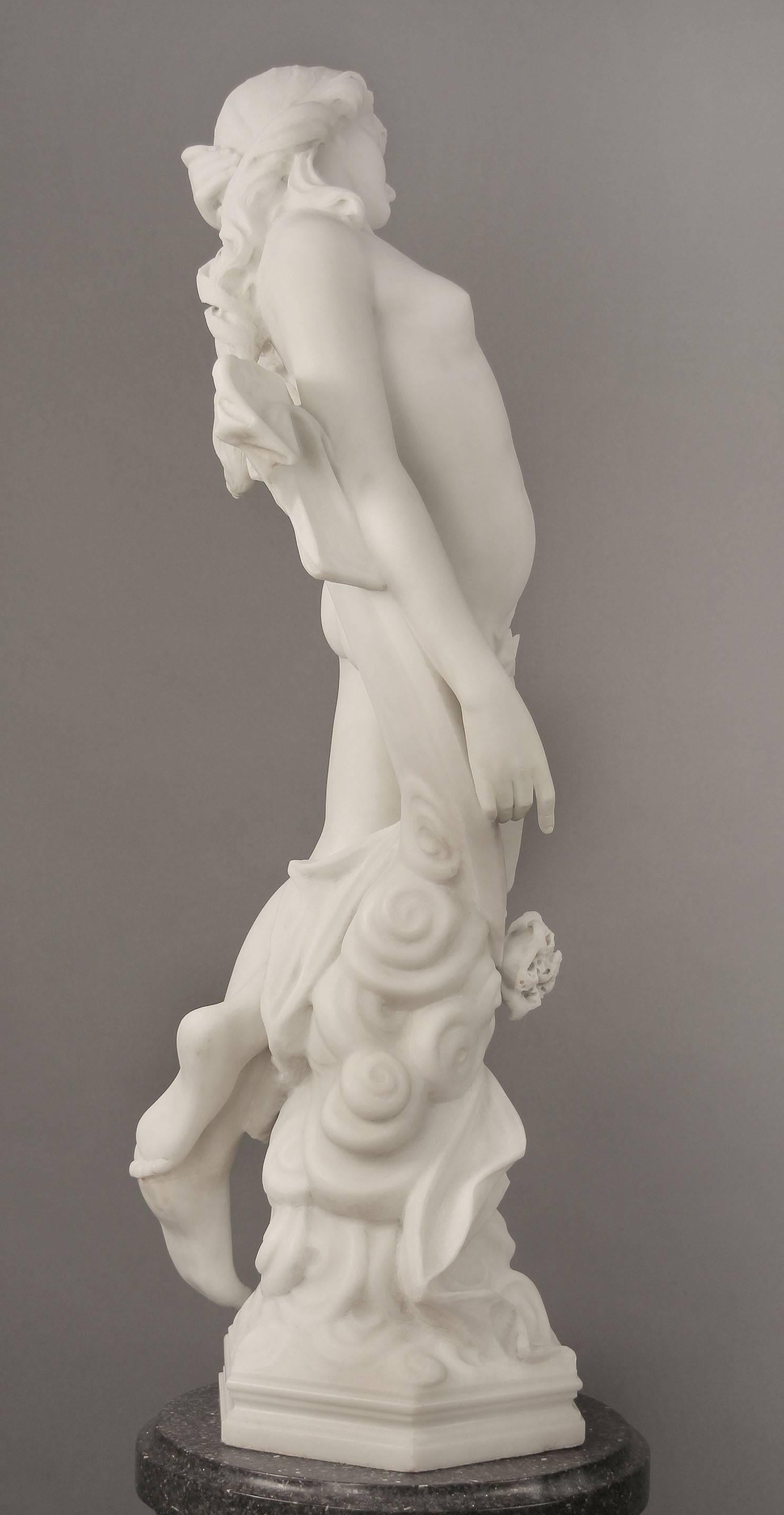 19th Century Italian White Carrara Marble of a Nude Woman Entitled 