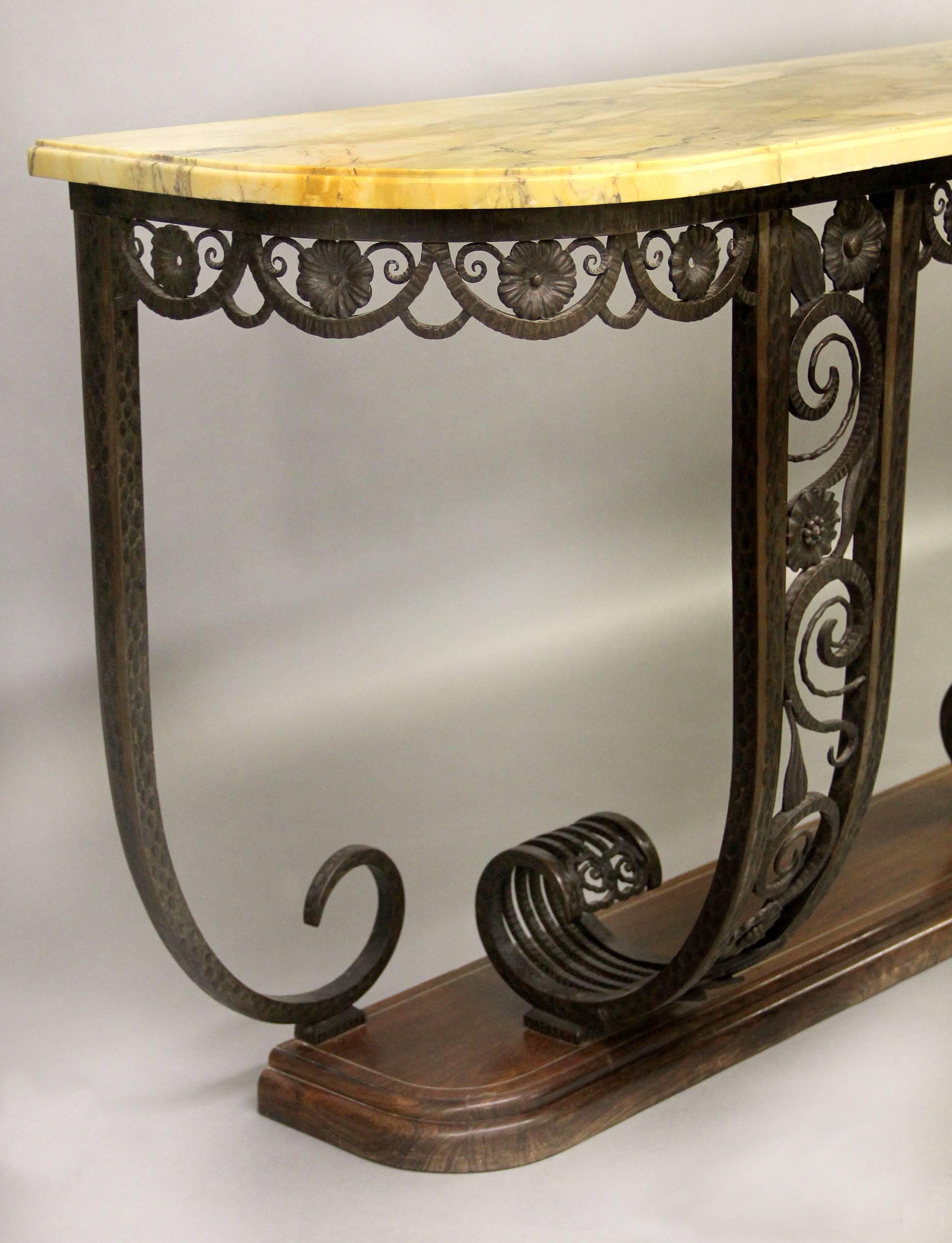 French Exceptional Early 20th Century Cast Iron Marble-Top Art Deco Console