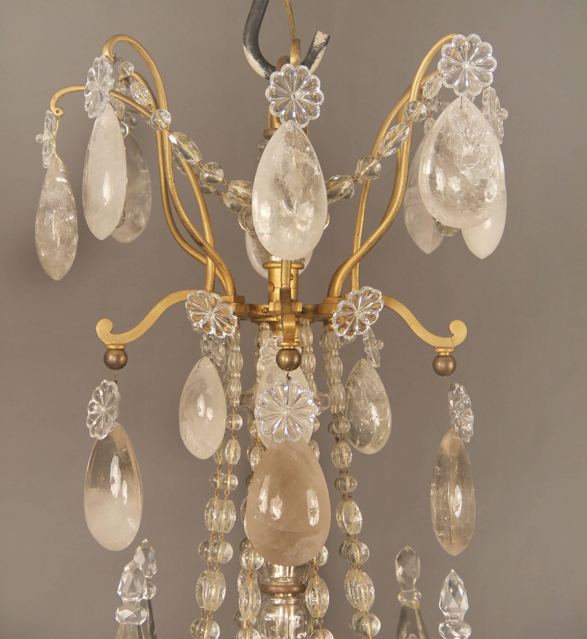 Belle Époque Lovely Late 19th Century Bronze and Rock Crystal Chandelier by Gagneau Frères For Sale