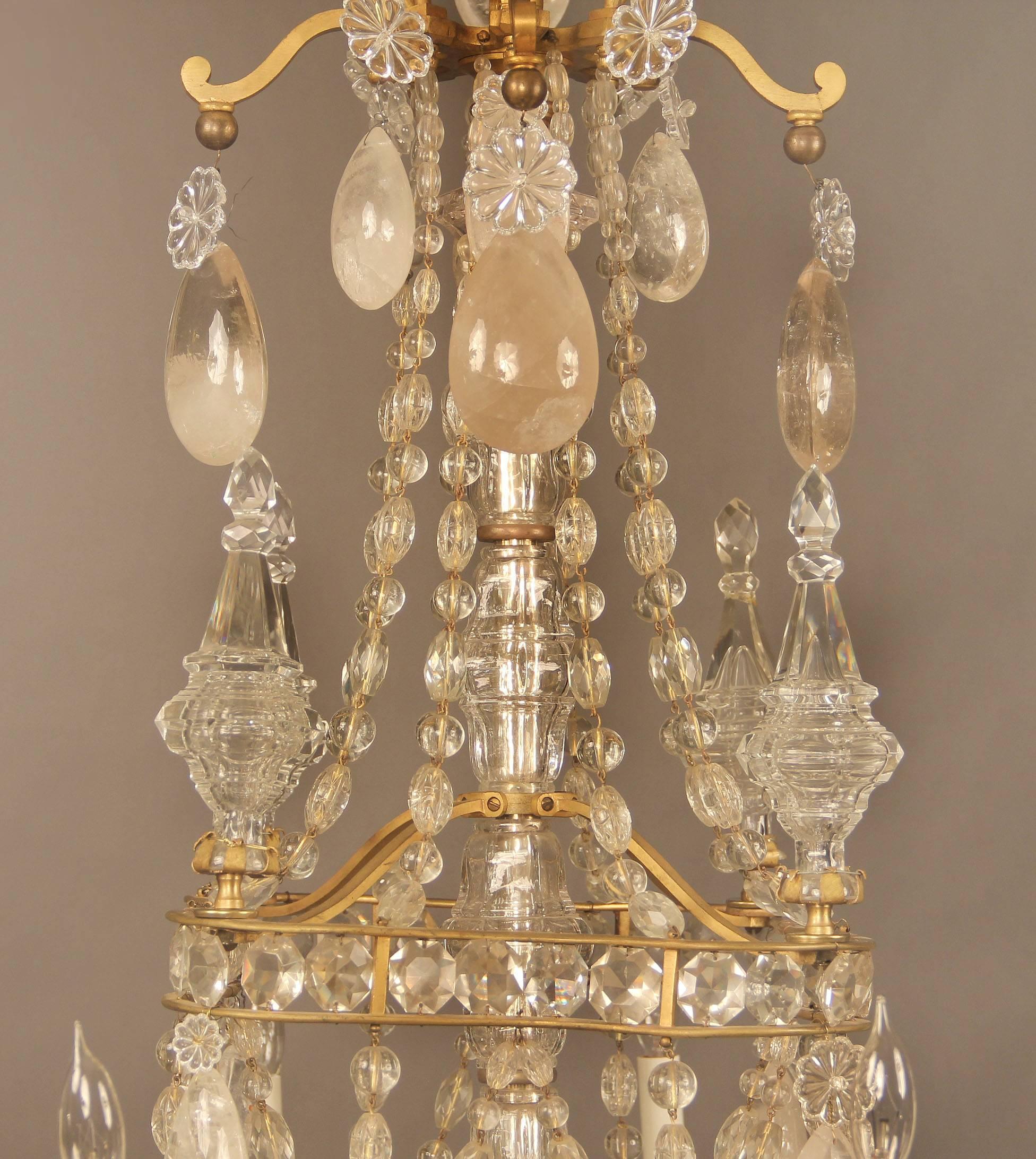 Français Magnifique lustre en bronze et cristal de roche de la fin du XIXe siècle par Gagneau Frères en vente