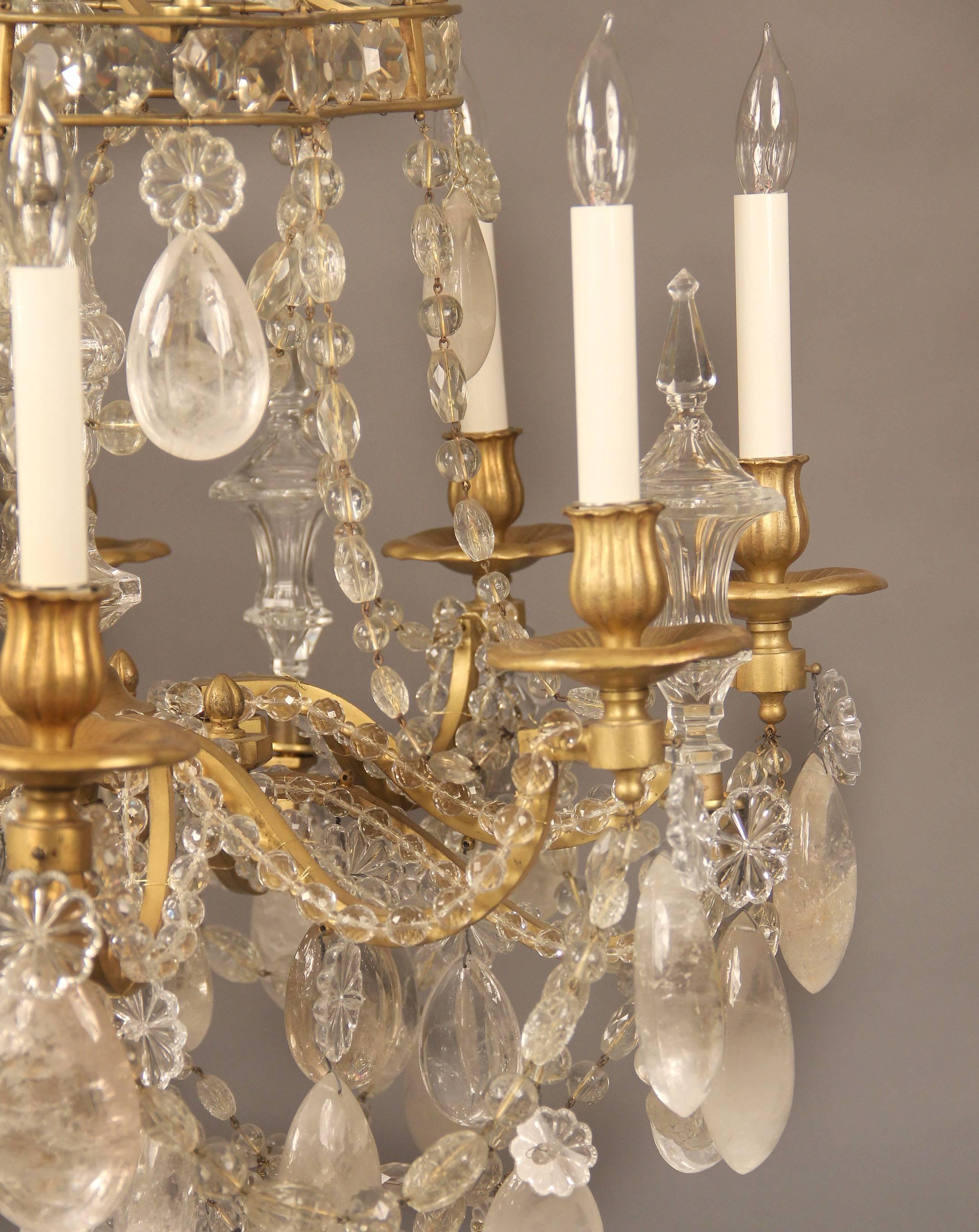 Lovely Late 19th Century Bronze and Rock Crystal Chandelier by Gagneau Frères In Excellent Condition For Sale In New York, NY