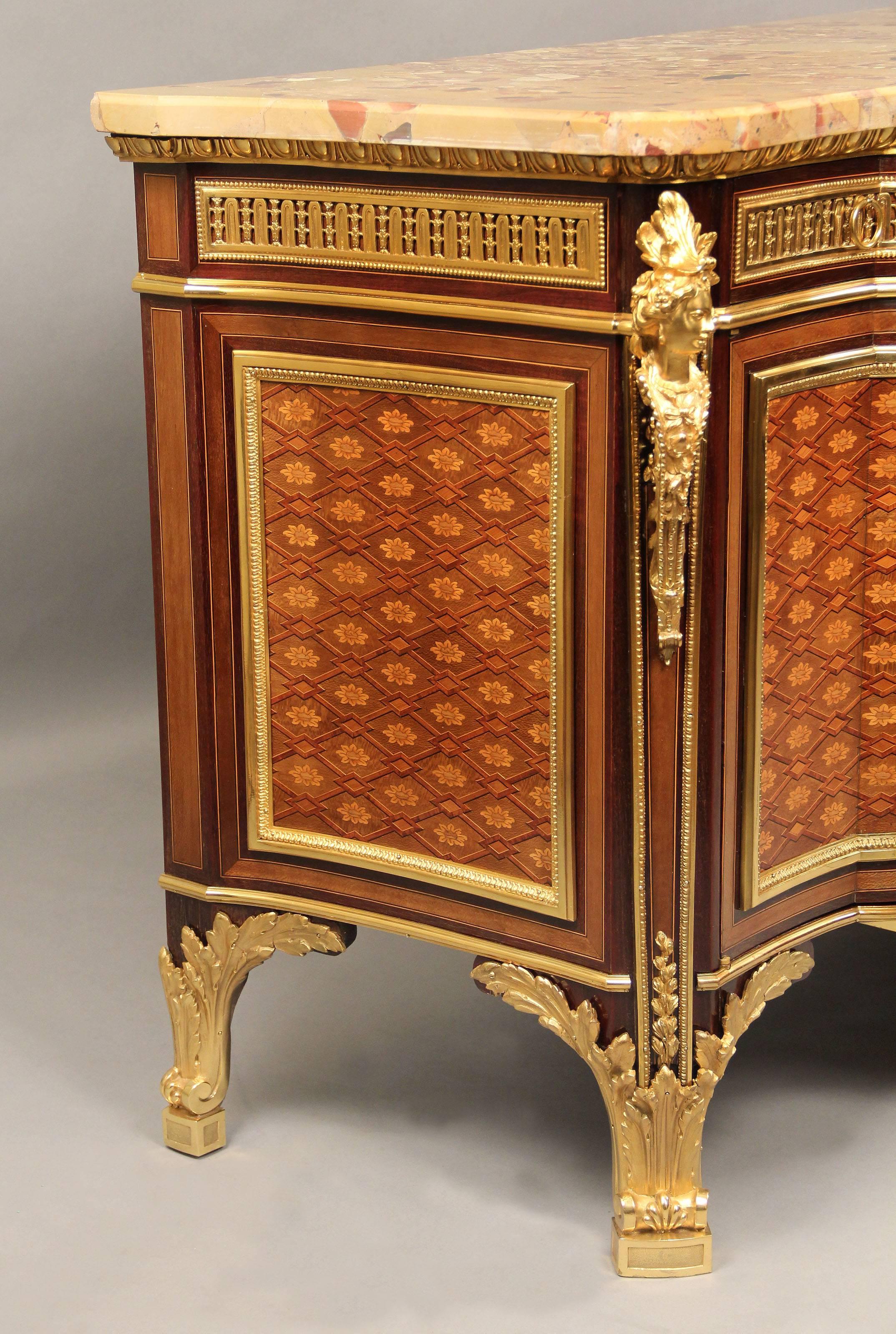 French Exceptional Late 19th Century Inlaid Marquetry and Parquetry Commode