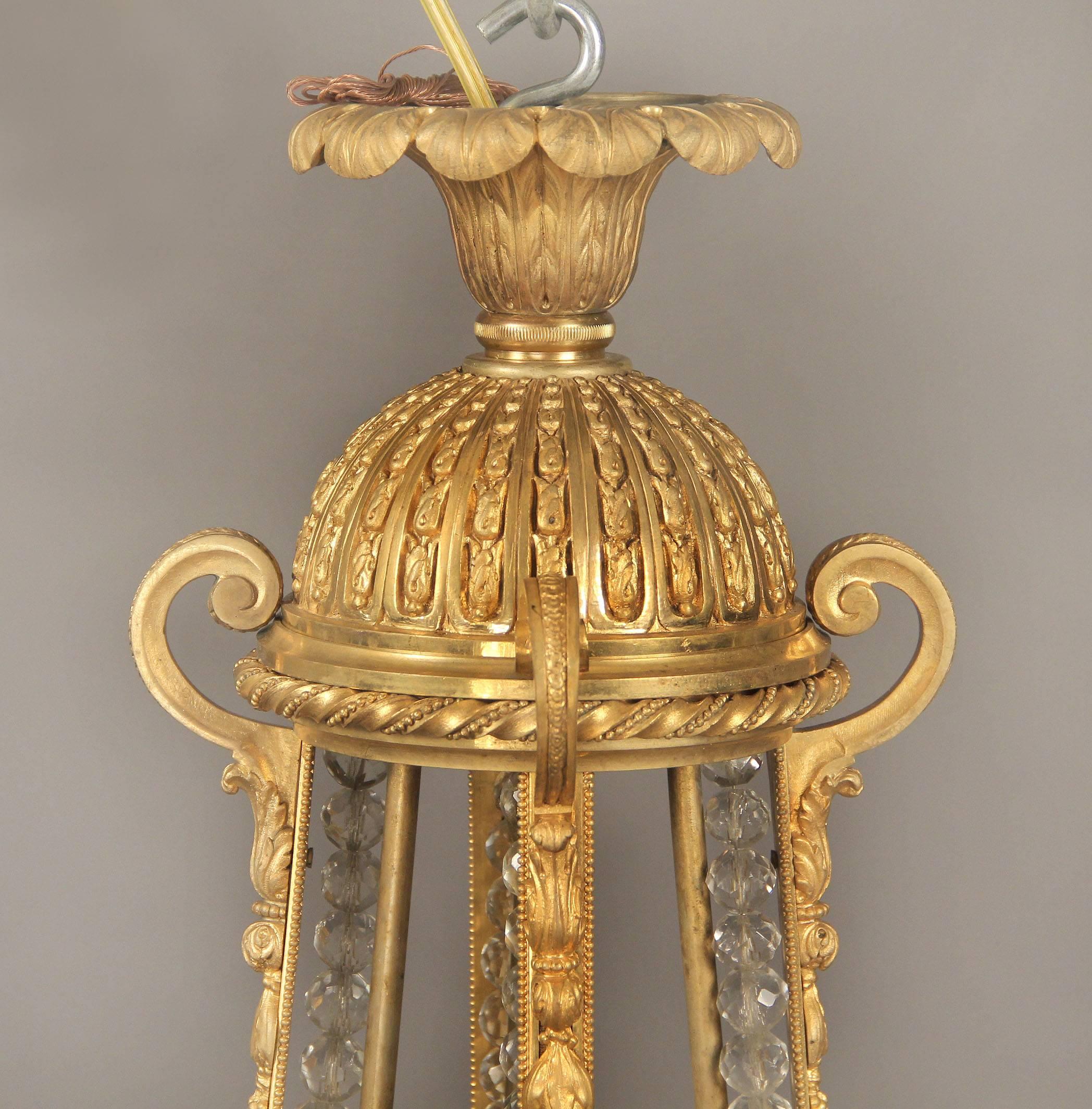 Belle Époque Wonderful Late 19th Century Gilt Bronze and Beaded Chandelier For Sale