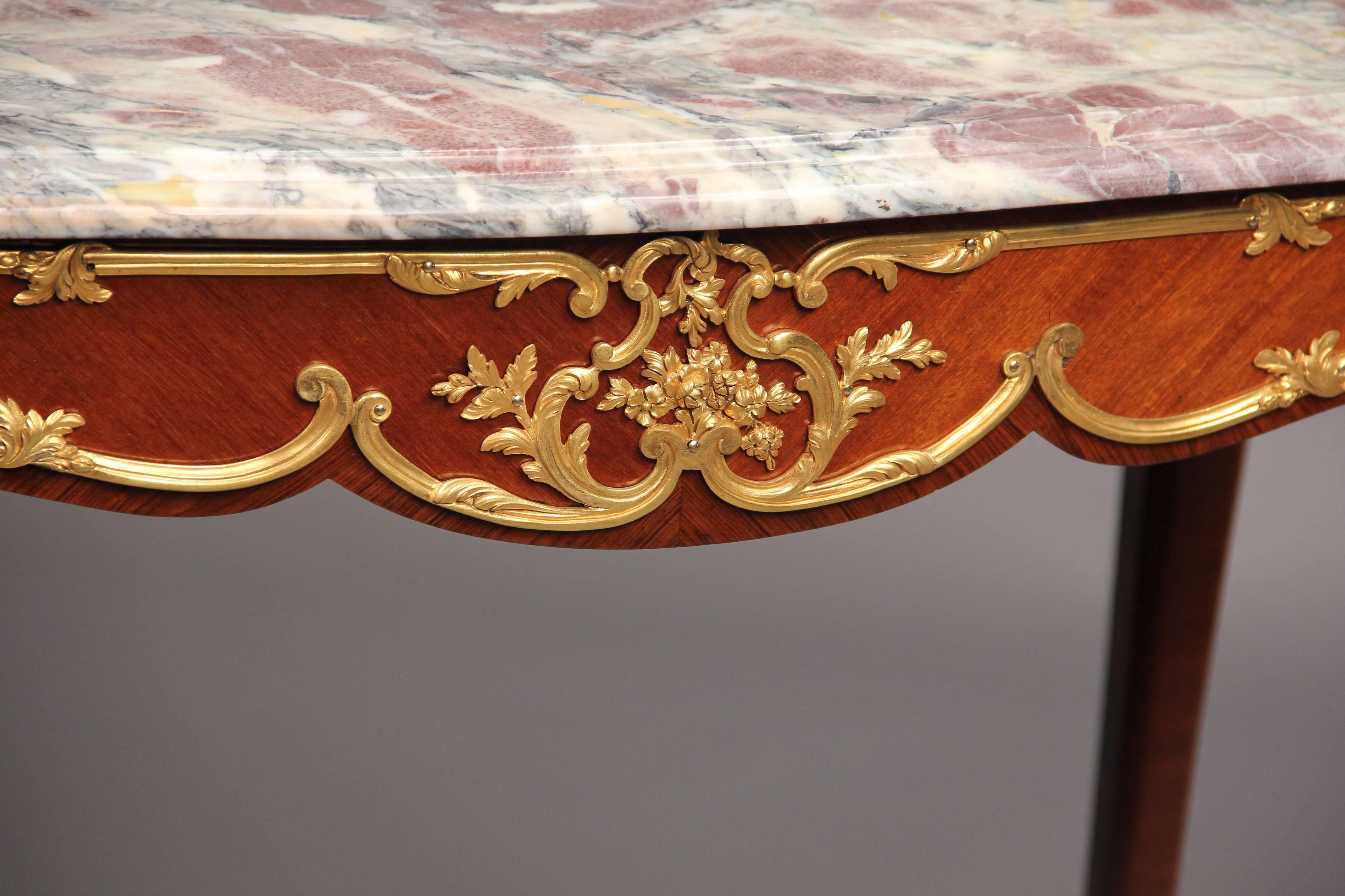 Marble Late 19th Century Louis XV Style Gilt Bronze Mounted Tea Table For Sale