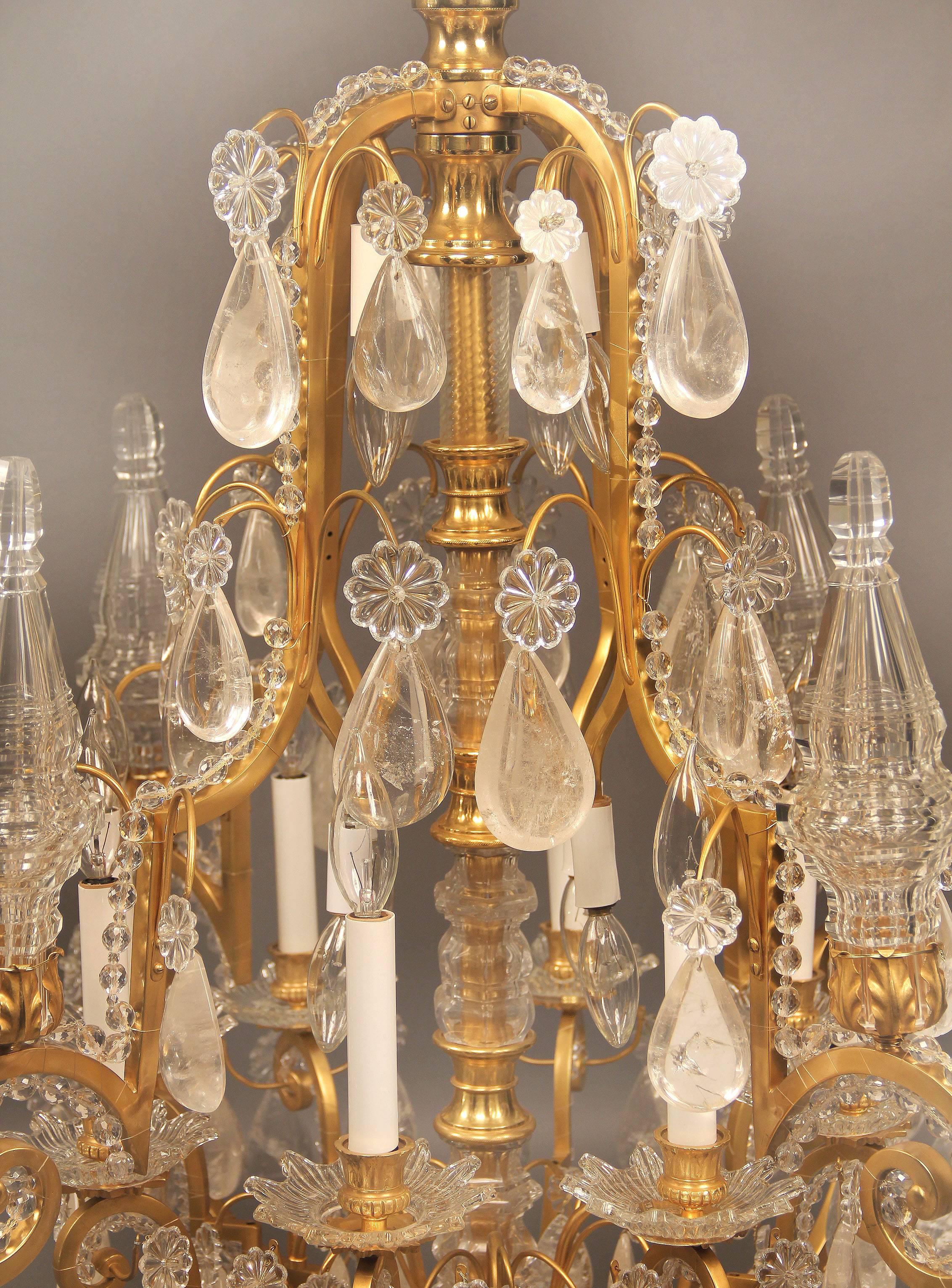 Belle Époque Fantastic Early 20th Century Gilt Bronze and Rock Crystal Chandelier For Sale