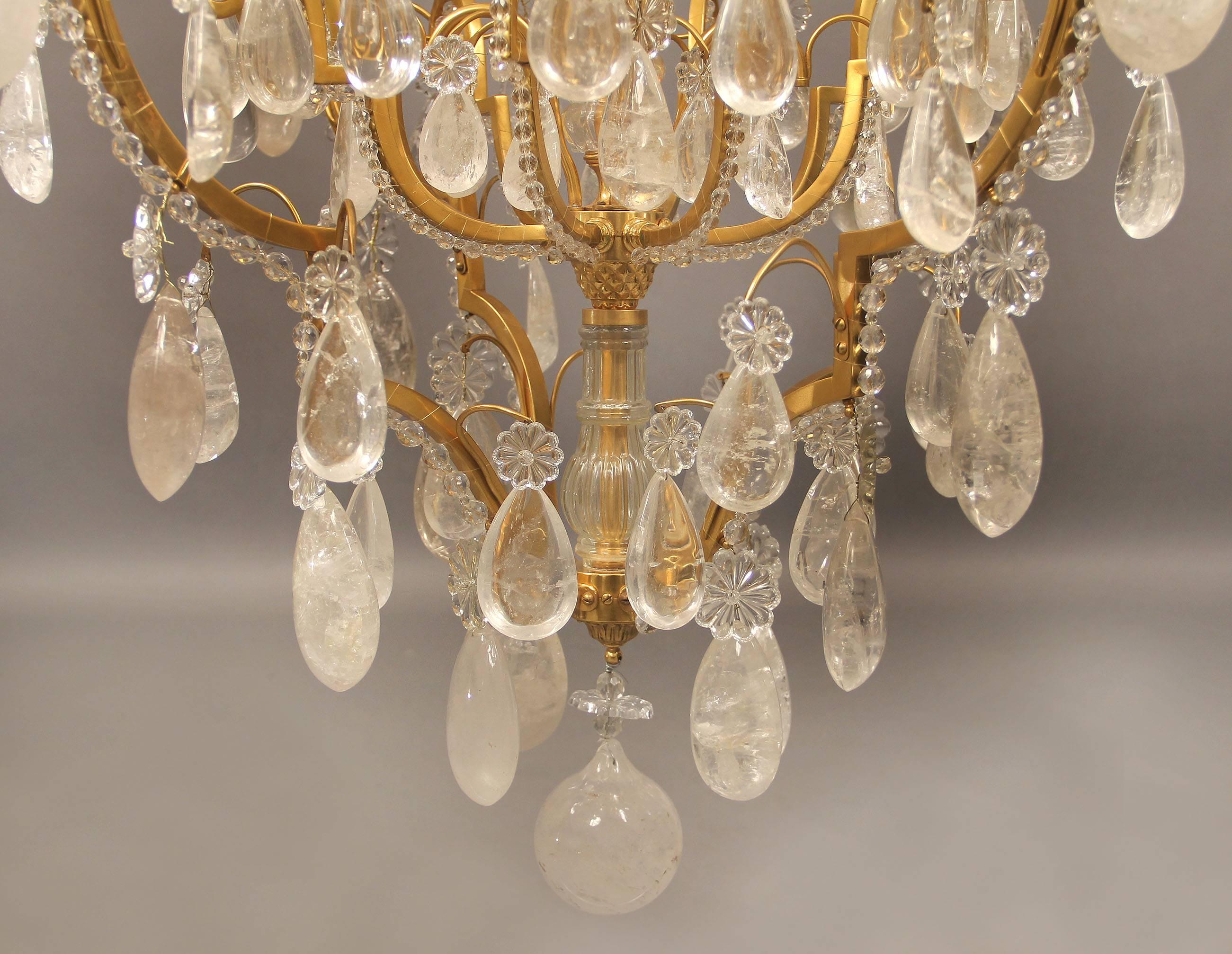 French Fantastic Early 20th Century Gilt Bronze and Rock Crystal Chandelier For Sale