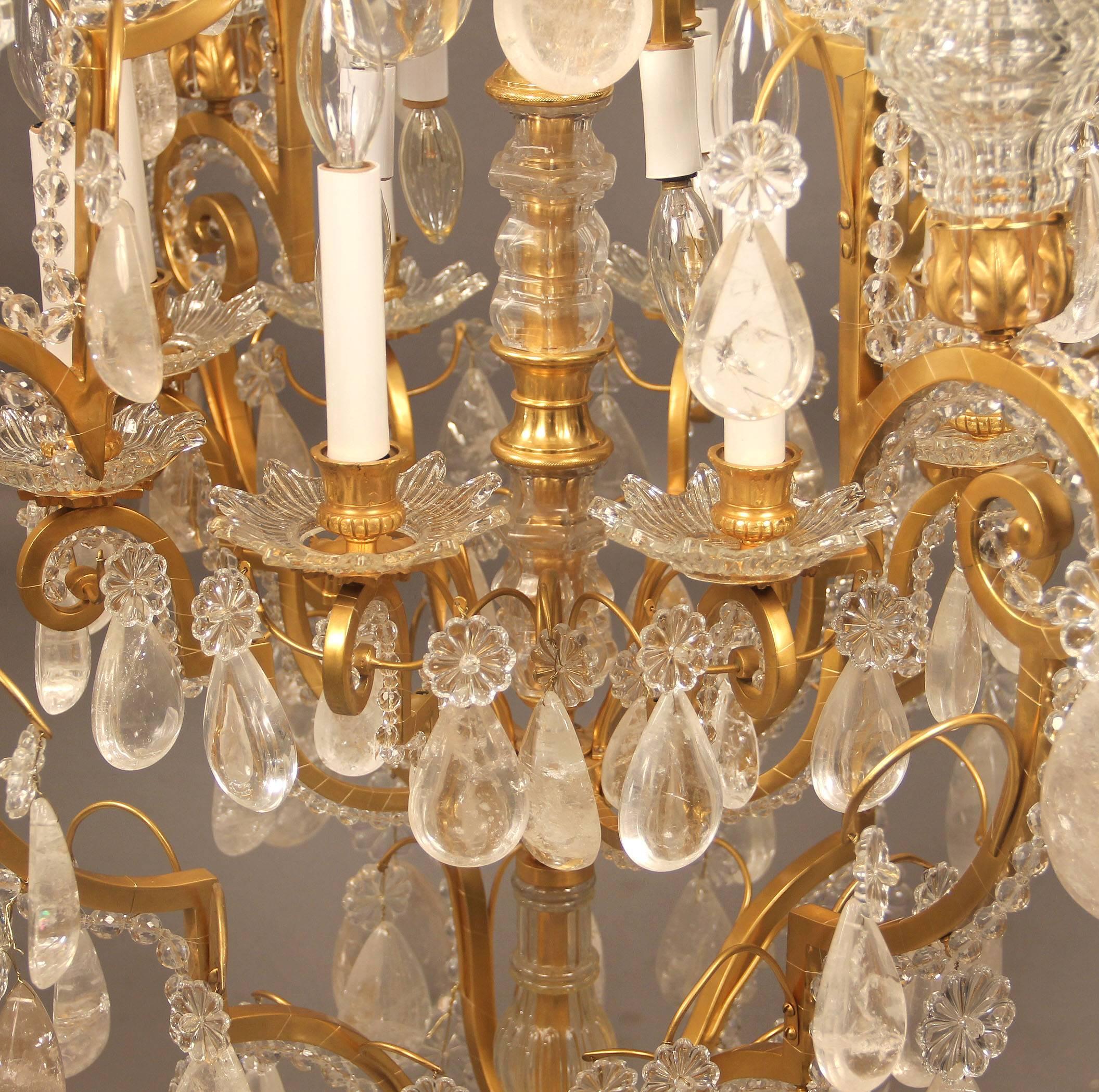 Fantastic Early 20th Century Gilt Bronze and Rock Crystal Chandelier In Good Condition For Sale In New York, NY