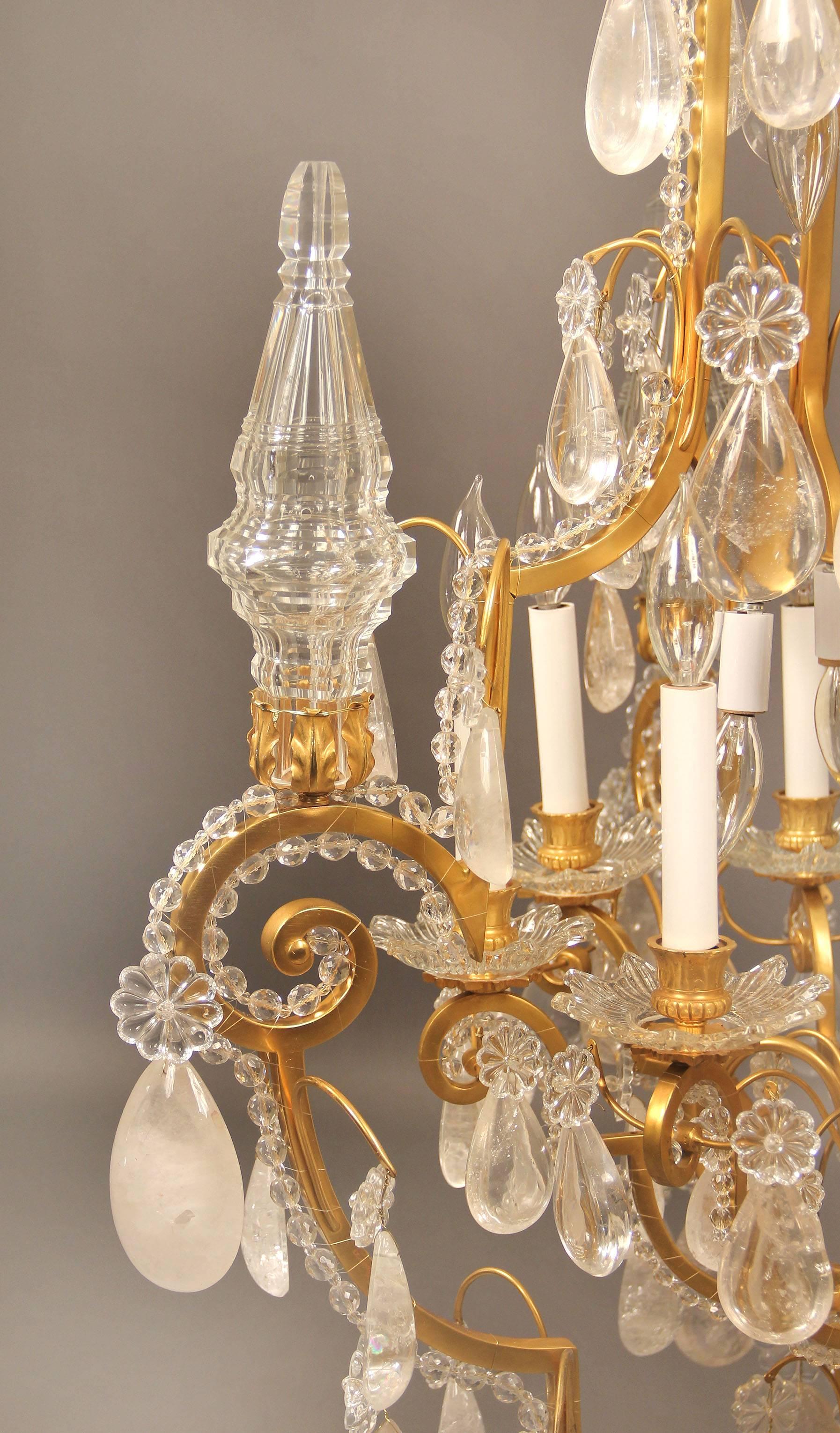 Fantastic Early 20th Century Gilt Bronze and Rock Crystal Chandelier For Sale 1