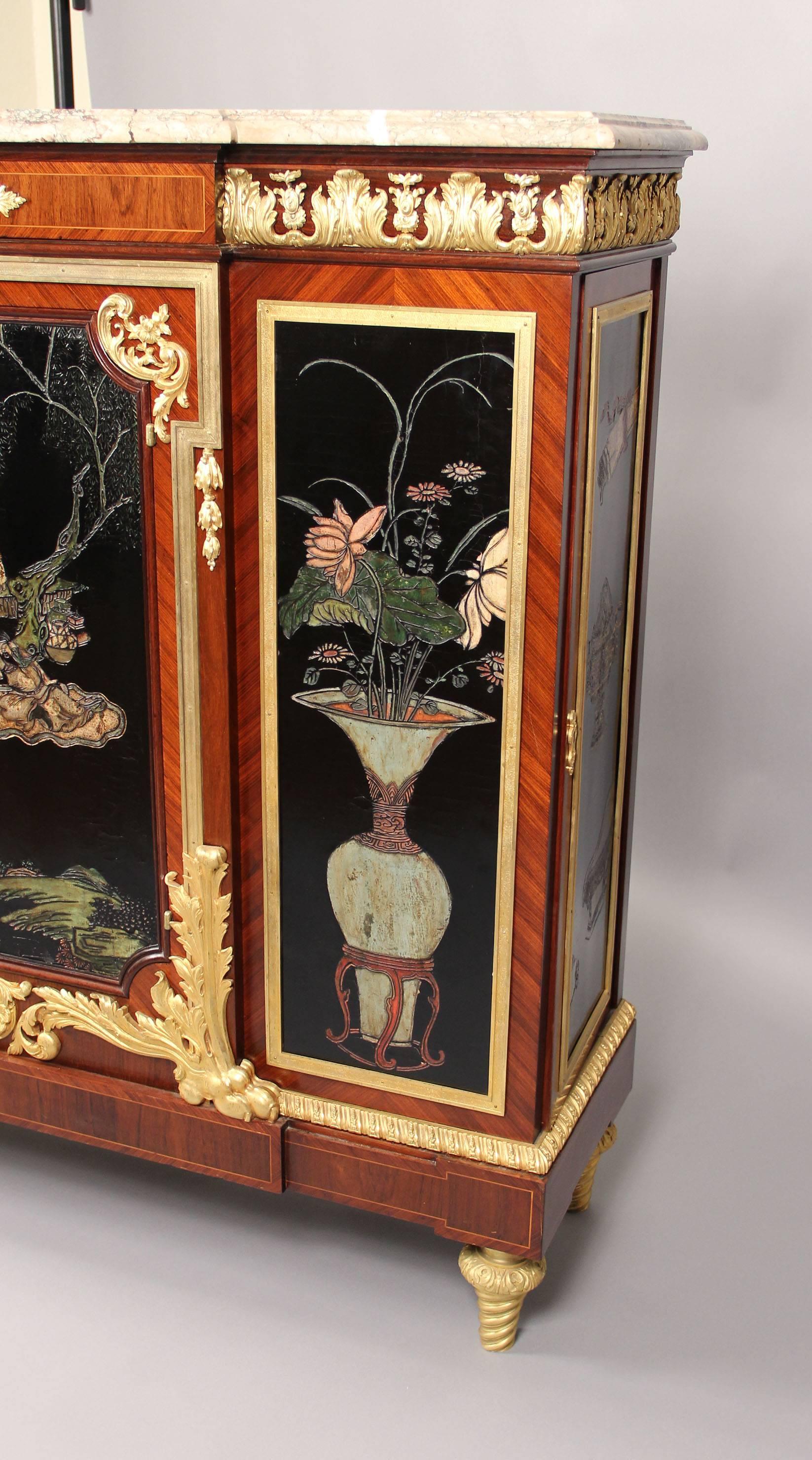 Belle Époque 19th Century Gilt Bronze Mounted Coromandel Lacquer Cabinet by Maison Forest For Sale